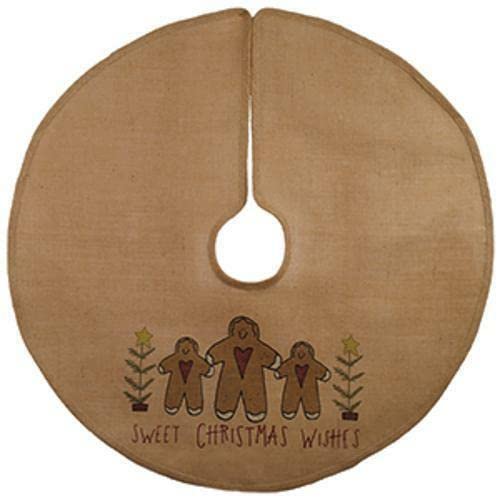 Sweet Christmas Wishes Gingerbread Man Burlap Tree Skirt - 36 Inch Round Holiday Decor for Christmas Tree, Festive Home Decoration - Perfect for Living Room, Fireplace & Holiday Party Decorations