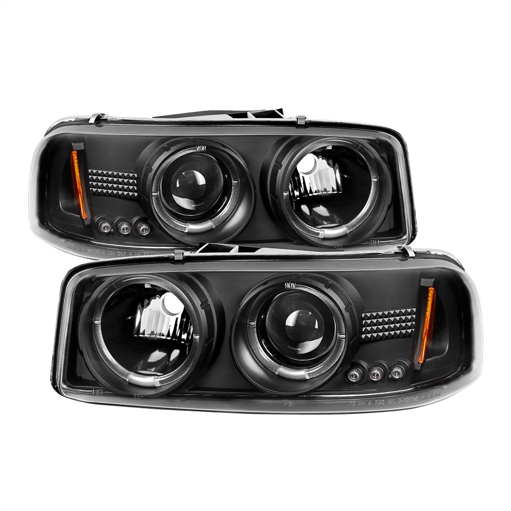 GMC Sierra 1500 2500 3500 LED Halo Headlights (1999-2006) - Black/Clear Lens - High Performance DRL Projector Lights for Night Driving & Off-Road Adventures