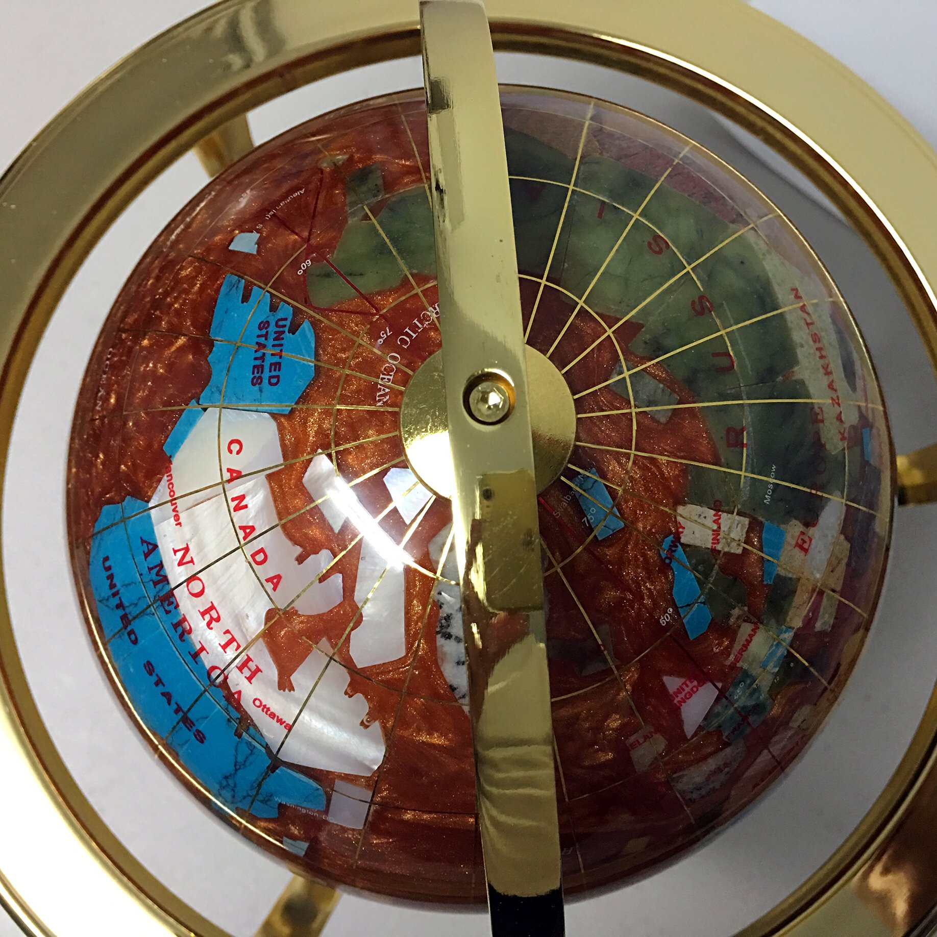 10-Inch Amber Pearl Swirl Ocean Gemstone World Globe with Gold Tripod Stand - Unique Tabletop Decor for Home Office, Gift for Travel Lovers & Geography Enthusiasts