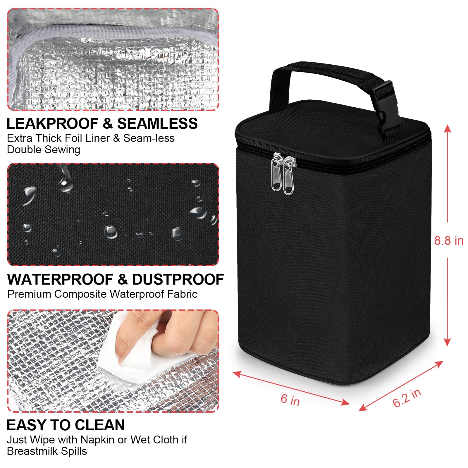 **Accmor Insulated Breastmilk Cooler Bag with Ice Pack - Portable Baby Bottle Cooler for Nursing Moms, Daycare & Travel - Fits 4 Large 8oz Bottles - Perfect for On-the-Go, Work, or Outdoor Activities (Black)**