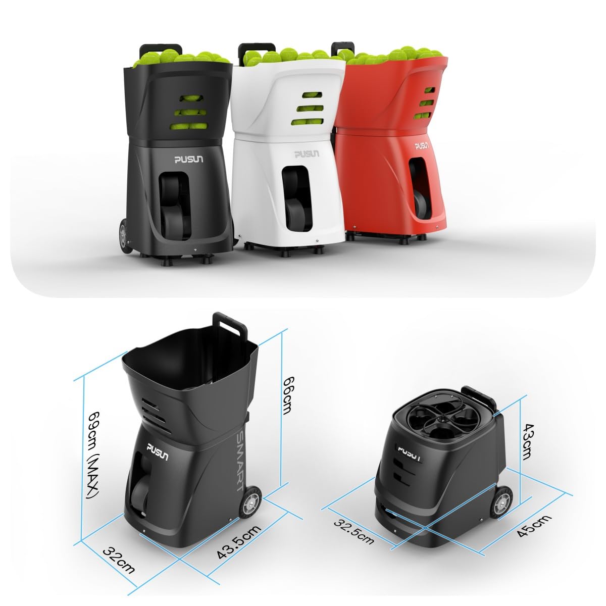PT-Smart Professional Tennis Training Machine - High Capacity Remote Controlled Ball Launcher with Adjustable Settings | Portable Tennis Ball Pitching Machine for Solo Practice & Coaching | Perfect for Backyard, Court & Team Training Sessions