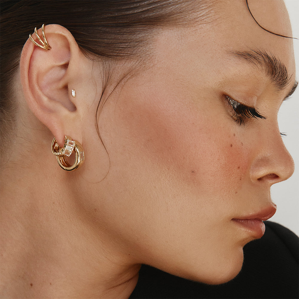 Gold Triple Band Single Ear Cuff - Elegant Cartilage Earring for Women - Perfect for Parties, Weddings & Everyday Wear