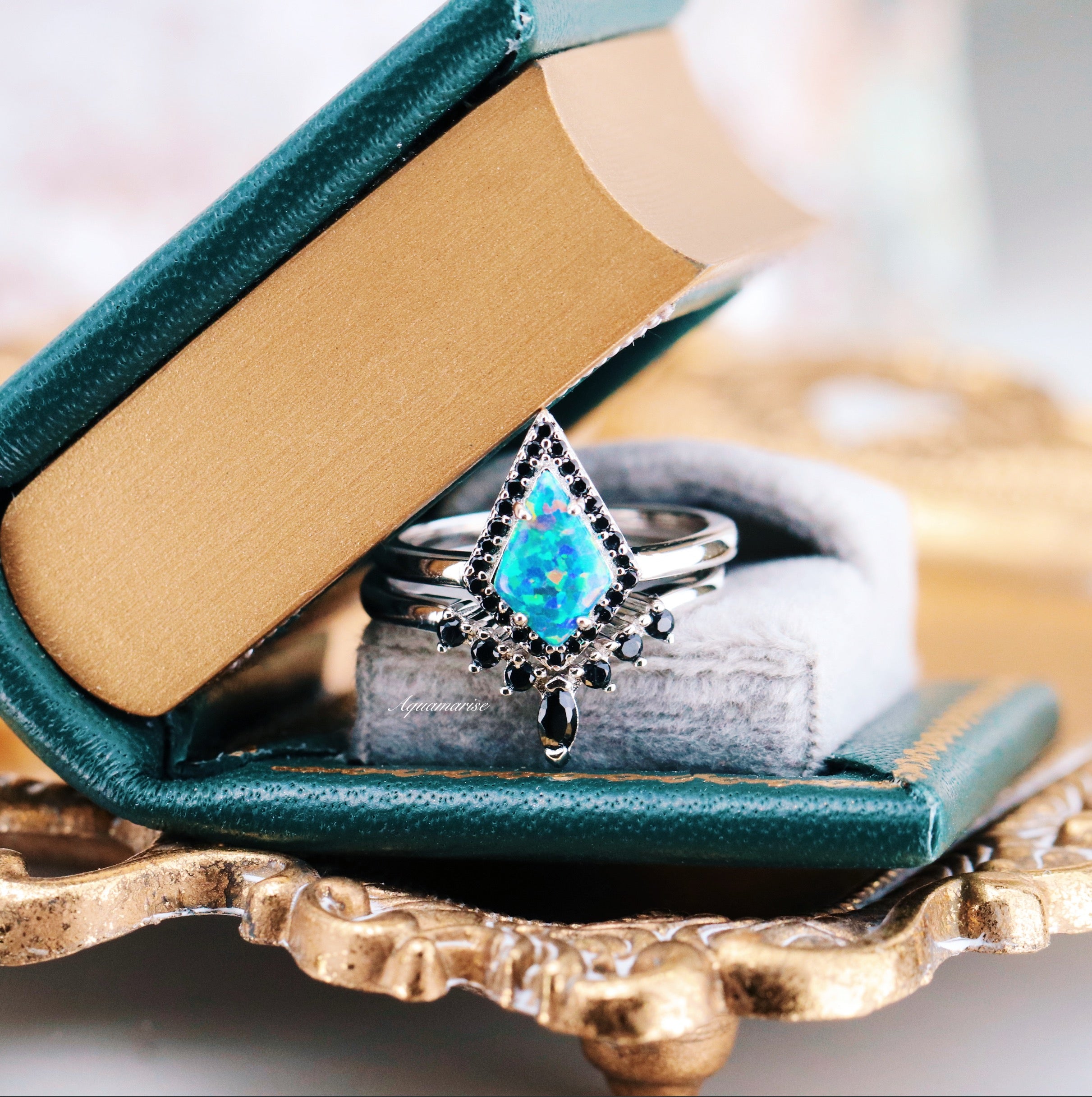 Galaxy Fire Opal & Starry Night Couple Rings - Matching Wedding Bands for Him & Her - Perfect for Anniversaries, Engagements, and Romantic Gifts