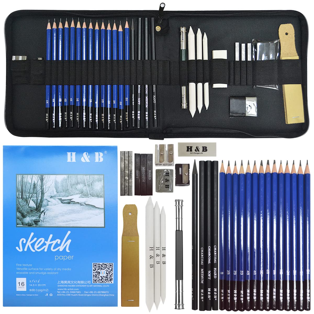 Professional Artist Drawing Pencil Set - 36 Piece Sketching Kit with Graphite & Charcoal Pencils for Kids & Adults - Perfect for Art Classes, Sketching, Shading & Portrait Drawing
