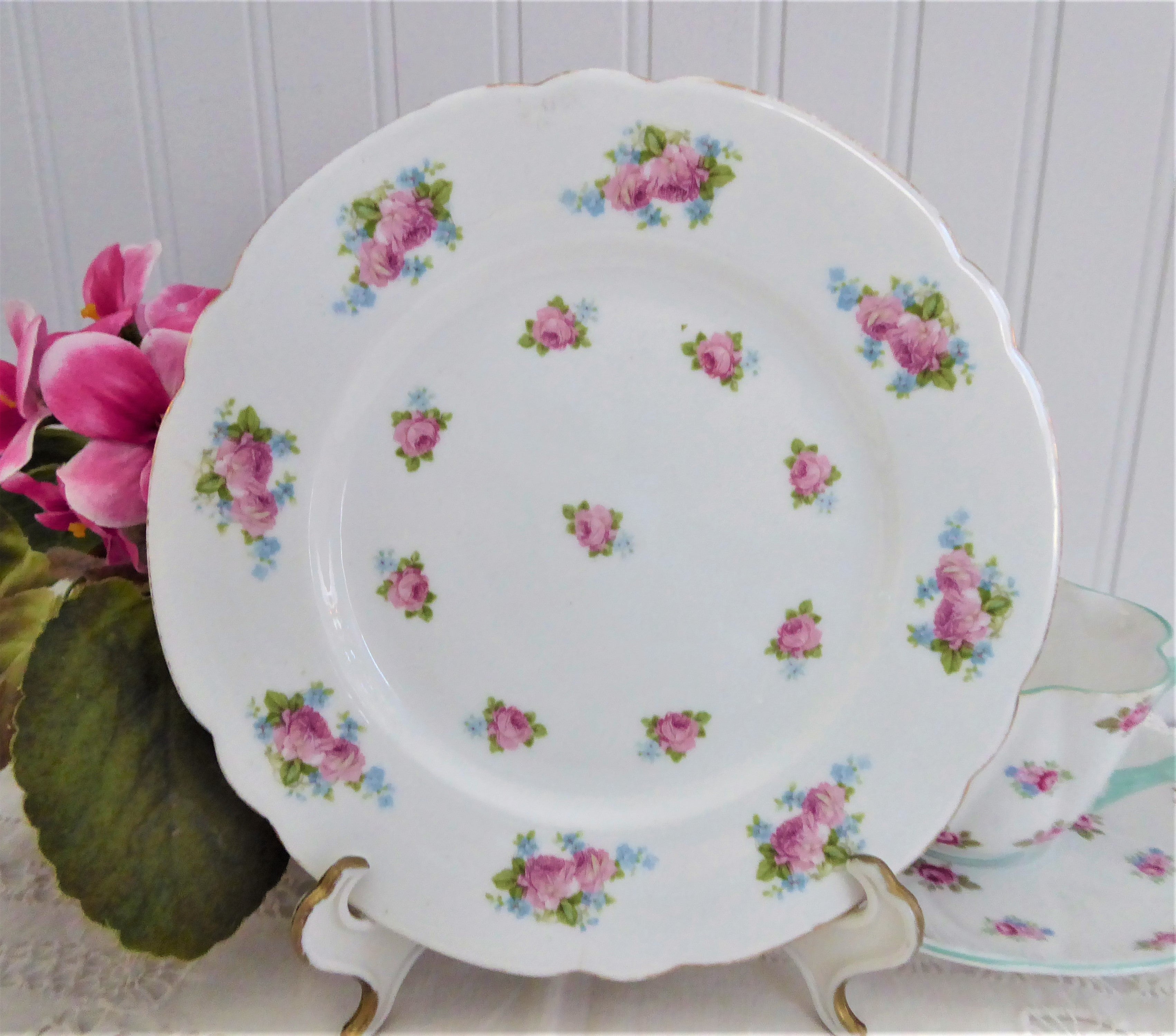 Gainsborough Shelley 7-Inch Salad Plate with Roses & Forget-Me-Nots Floral Design - Perfect for Desserts, Appetizers & Elegant Dining Table Setting