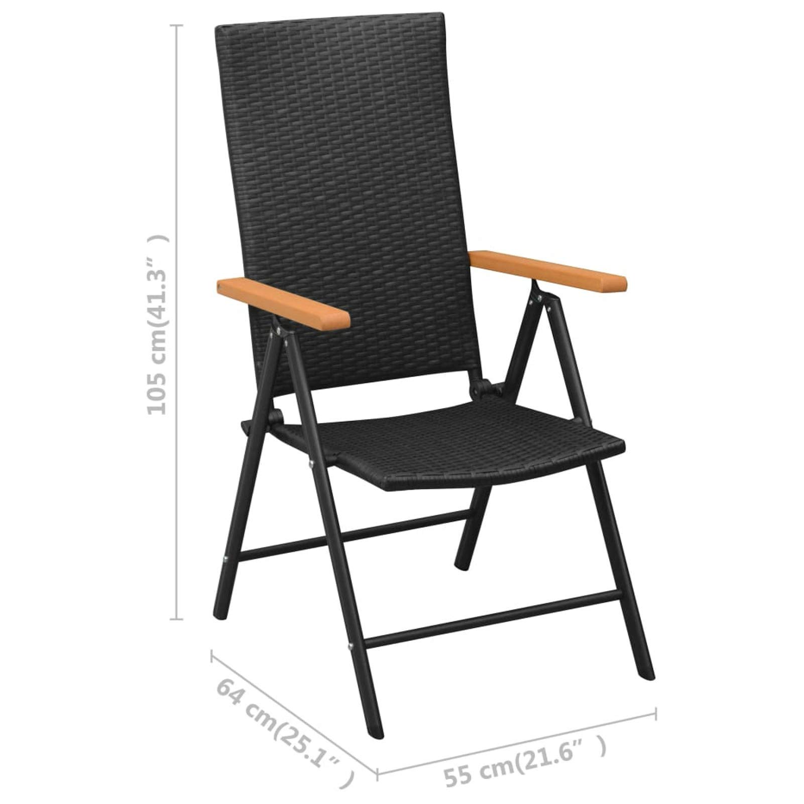 Stackable Outdoor Patio Chairs Set of 2 - Black Poly Rattan Dining Chairs for Garden, Poolside, Deck, and Backyard Relaxation