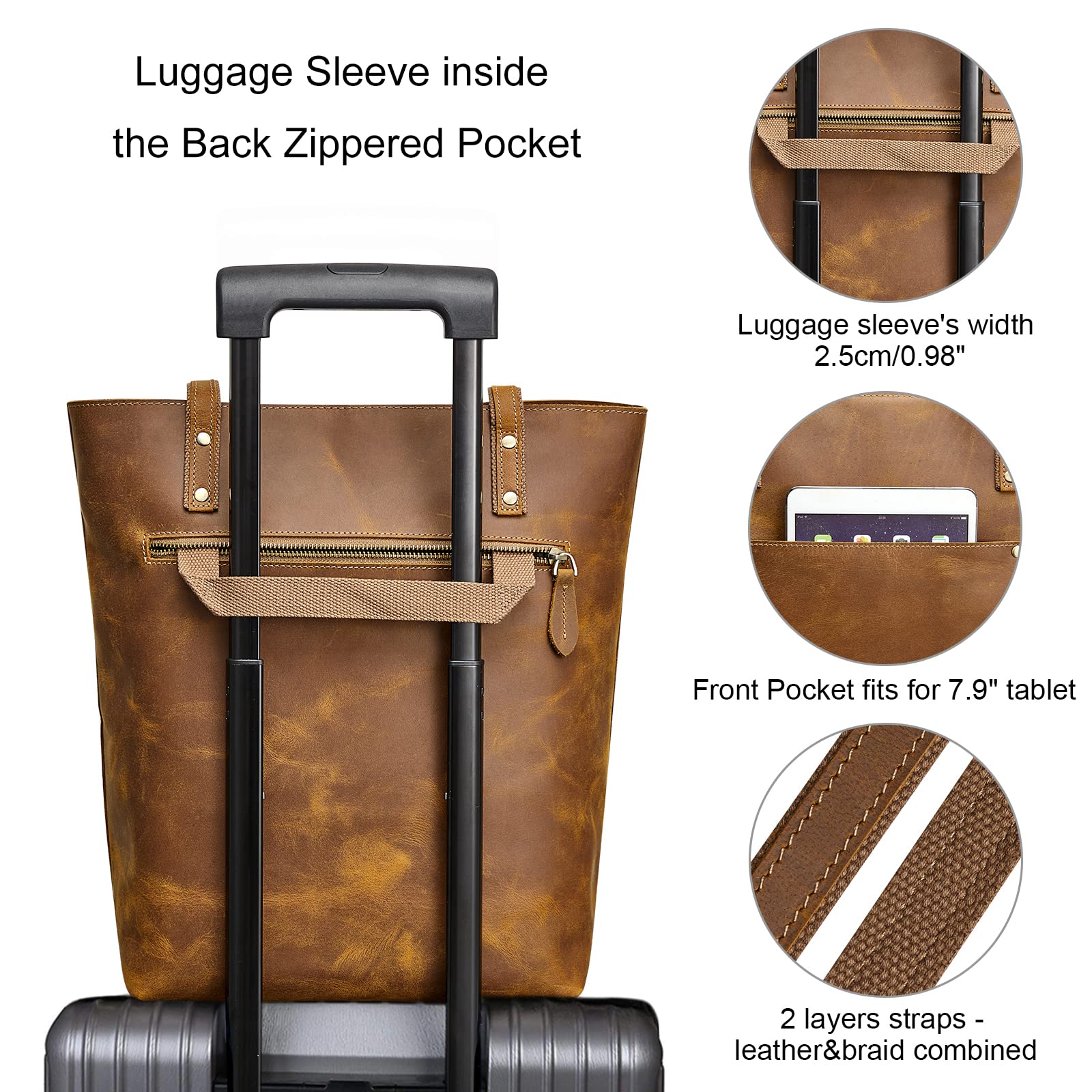S-ZONE Genuine Leather Tote Bag for Women - Stylish Vertical Shoulder Handbag with Detachable Crossbody Strap | Perfect for Work, Travel & Everyday Use