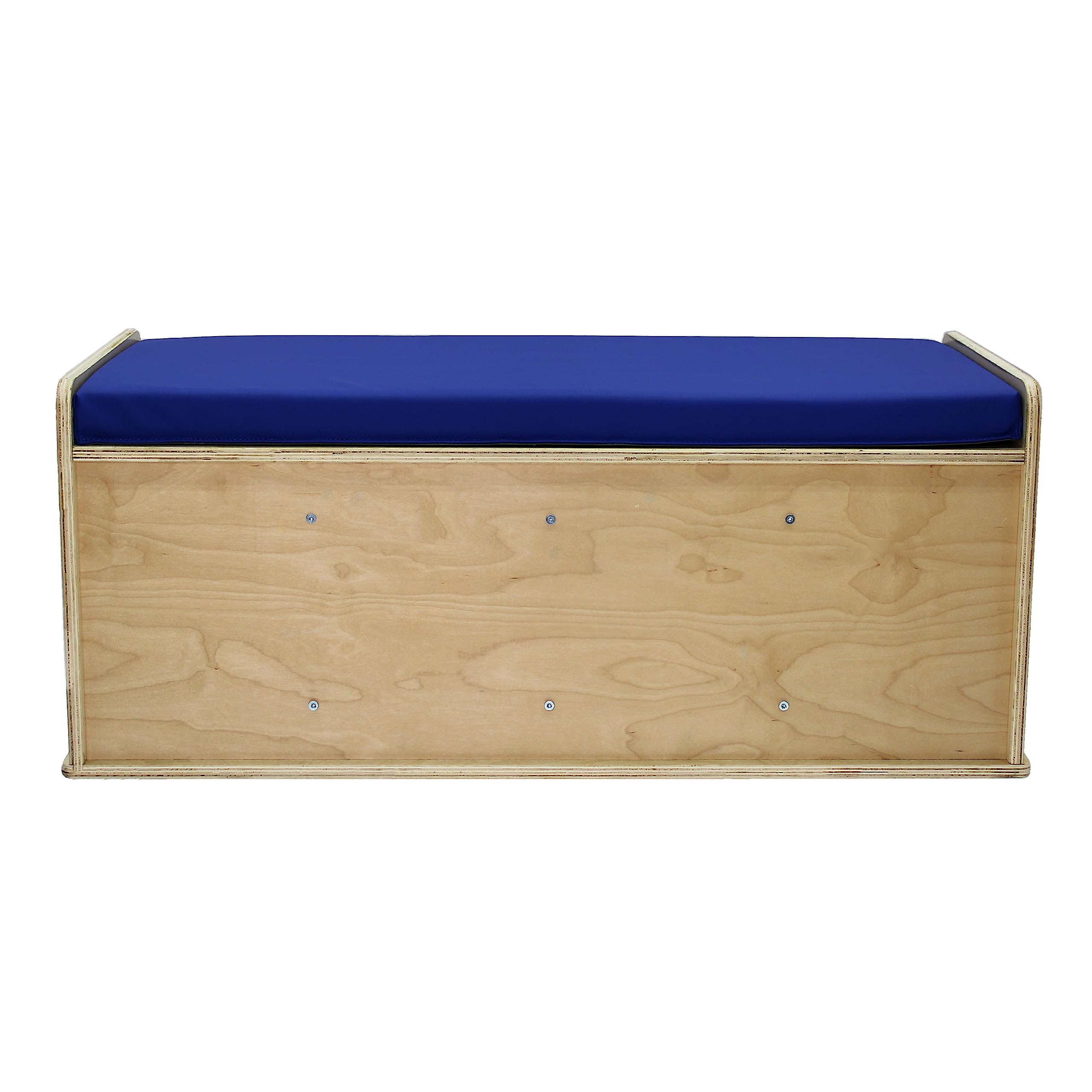 FDP Natural Birch 8-Compartment Storage Bench with Comfortable Blue Vinyl Seat (16