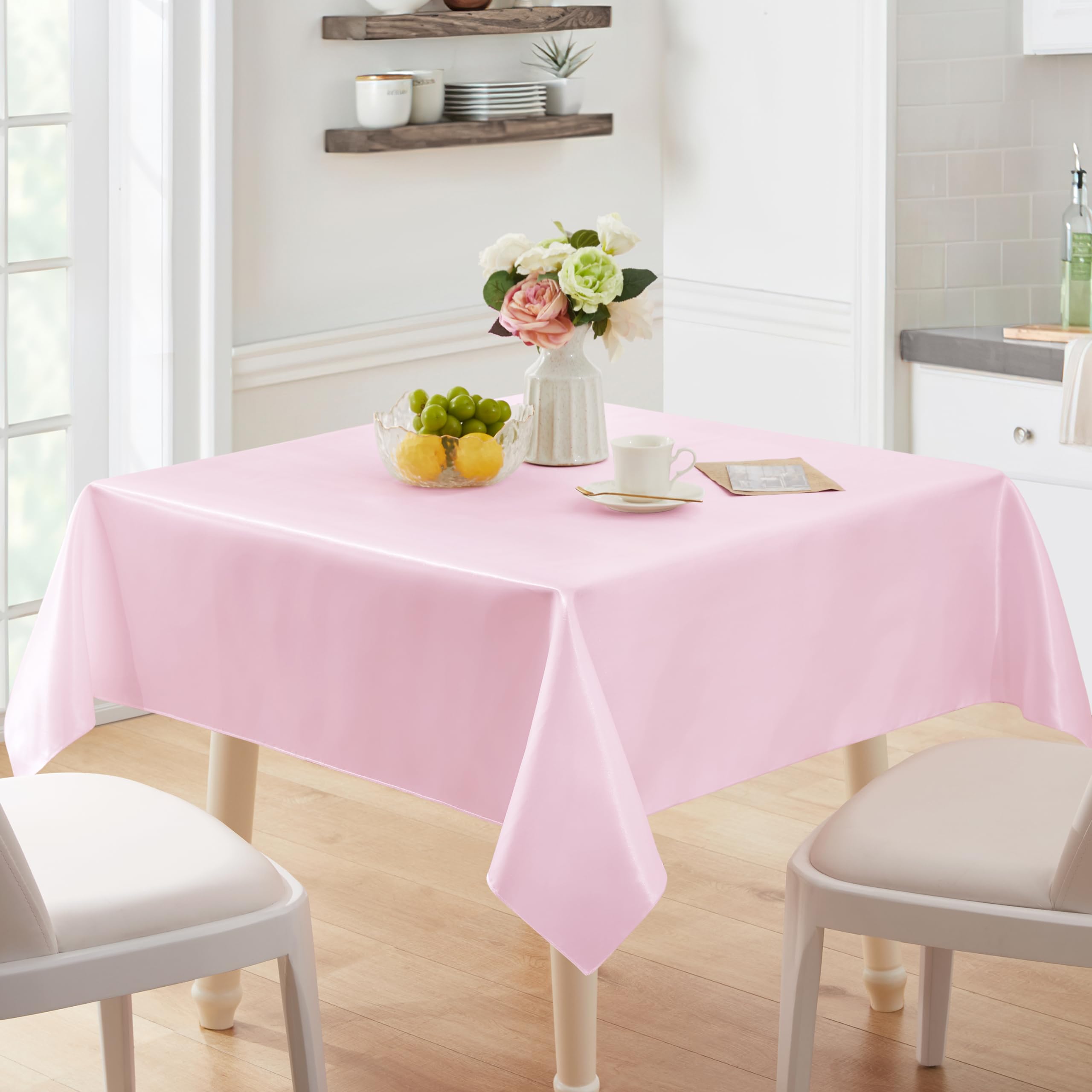 6 Pack Satin Table Covers Rectangle - 60 x 102 Inches Silk Soft Tablecloths for Wedding, Banquet & Dining Room Decor - Indoor Outdoor Use - Pink - Perfect for Parties, Events & Home Decor