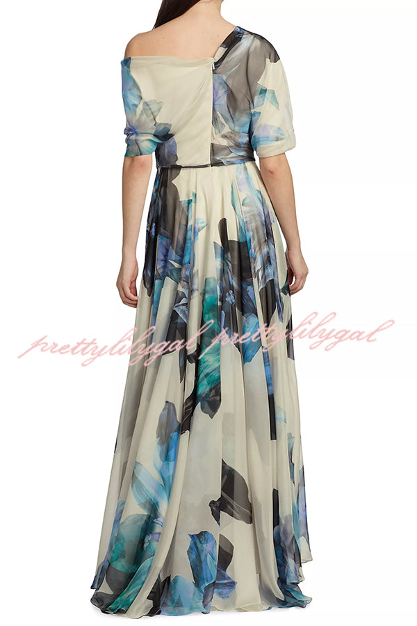 Bohemian One Shoulder Maxi Dress with Unique Print - Flowy Short Sleeve Summer Beach Dress for Women | Perfect for Vacations, Music Festivals & Boho Chic Outfits