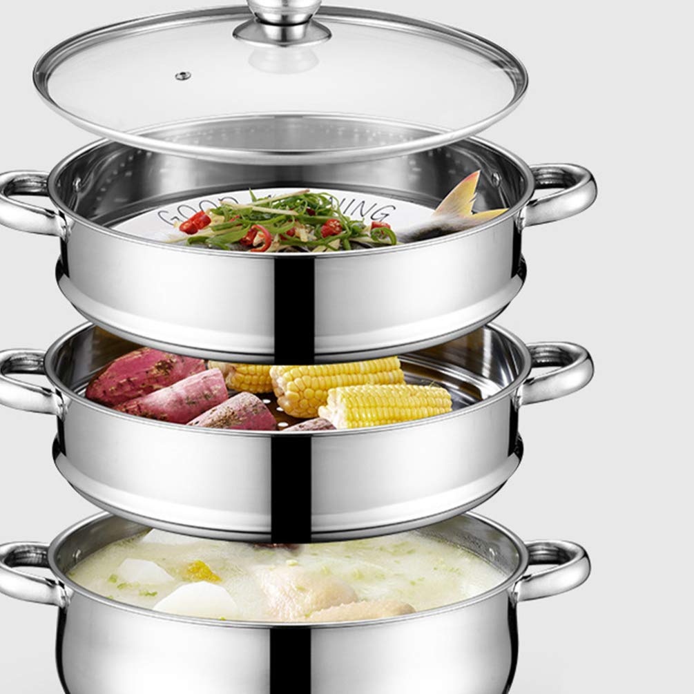YARNOW 5-Layer 30cm Stainless Steel Steamer Pot with Basket - Perfect for Steaming Vegetables, Dumplings, Seafood & More - Durable Cookware for Healthy Cooking
