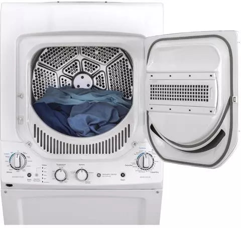 GE GUD24ESSMWW 24-Inch Unitized Spacemaker Stacked Electric Washer and Dryer Combo in White - Perfect for Small Apartments, Laundry Rooms & Space-Saving Homes