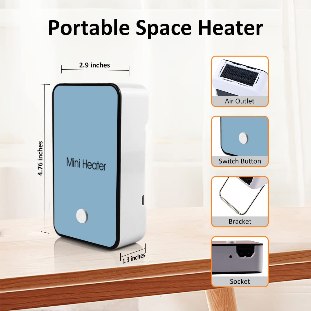 YUHICIDI Portable Space Heater - Mini Electric Fan Heater with Safety & Energy-Saving Features - Fast Heating for Home, Office & Desktop Use - Perfect for Winter & Small Rooms (Blue)