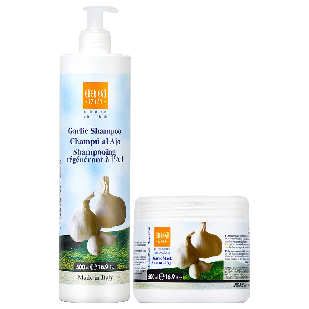 Impac Ego Garlic Shampoo & Hair Mask Set (16.9oz Each) - Sulfate-Free Treatment for Damaged Hair - Promotes Hair Growth & Scalp Health - Perfect for Dry, Brittle, or Thinning Hair