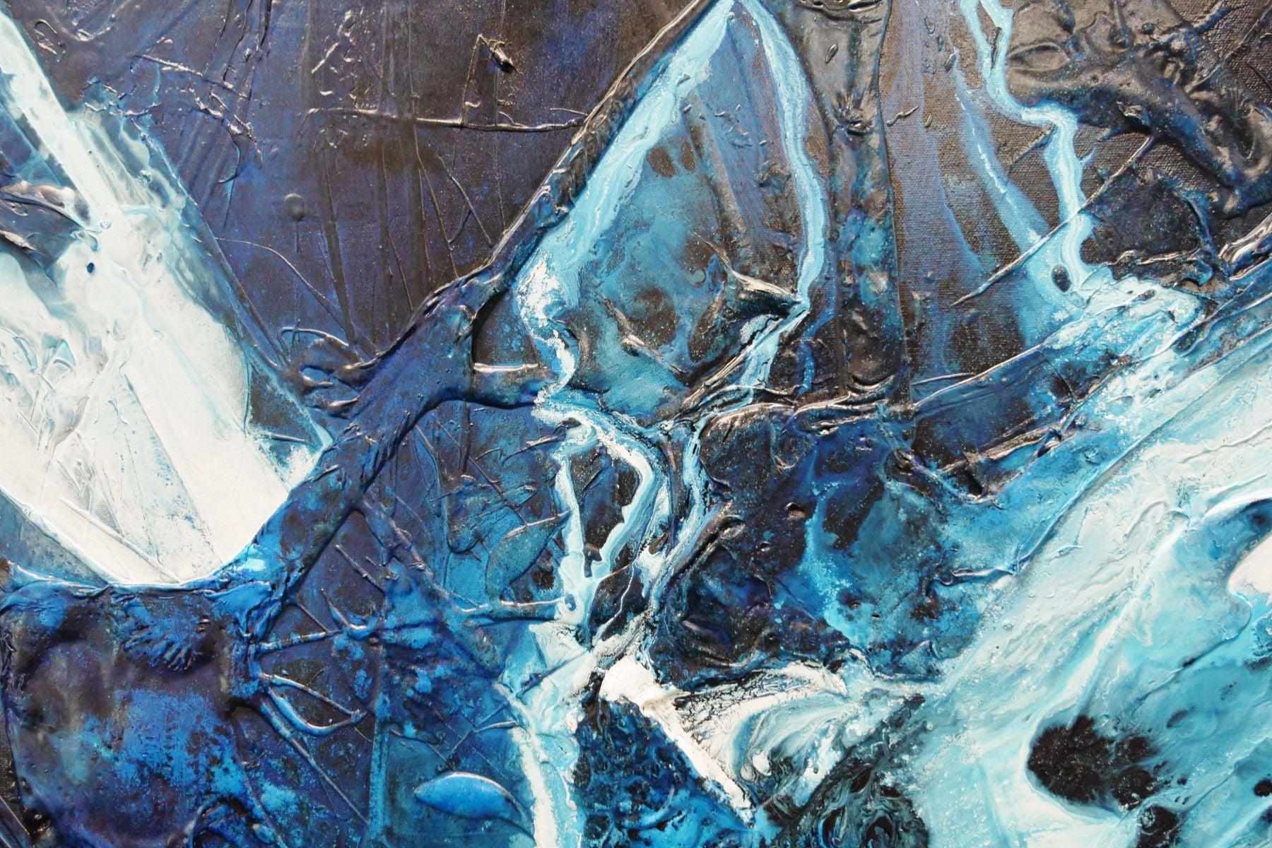 Blue Theory 200cm x 100cm Blue White Textured Abstract Canvas Art - Perfect for Modern Living Room & Office Wall Decor