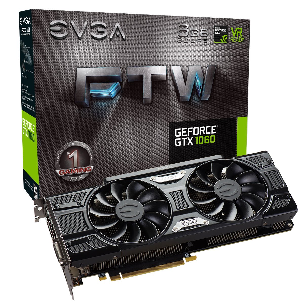 EVGA GeForce GTX 1060 6GB FTW Gaming Graphics Card with ACX 3.0 Cooling, 6GB GDDR5 Memory, LED Lighting & DX12 Support - Perfect for 1080p Gaming, VR & Video Editing (Model: 06G-P4-6268-KR)