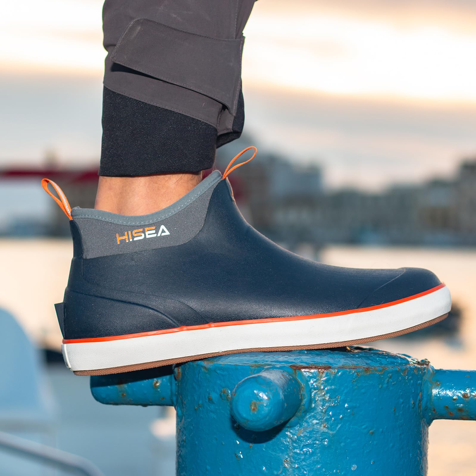 HISEA Men's Waterproof Deck Boots - Wide Toe Anti-Slip Fishing & Rain Boots with Breathable Neoprene Lining - Ideal for Boating, Fishing, Hiking & Outdoor Work