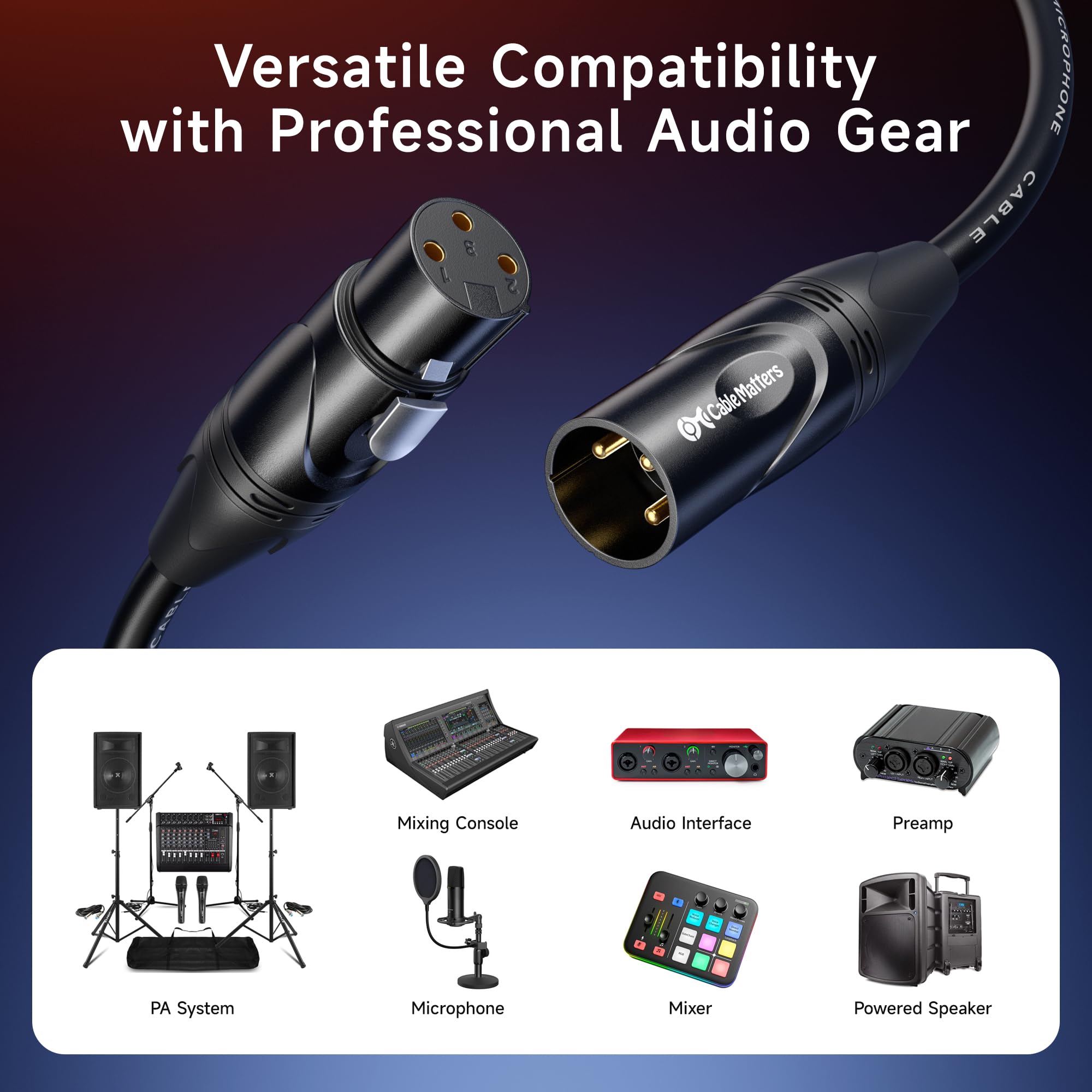 Premium 2-Pack 50ft XLR Male to Female Microphone Cable - Oxygen-Free Copper (OFC), Durable Black Audio Cord for Studio Recording, Live Performances & Professional Sound Equipment