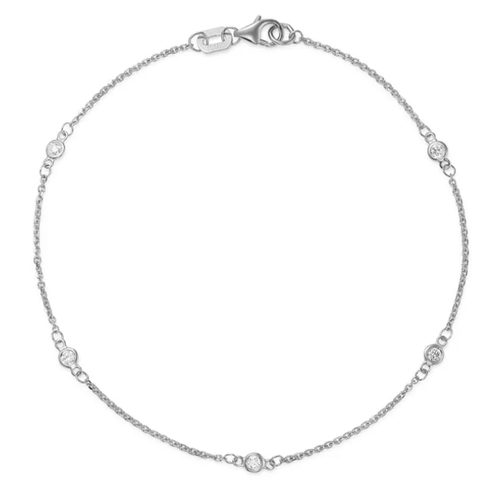 14K White Gold Diamond Station Bracelet for Women - 7.5 Inch Adjustable Tennis Bracelet - Elegant Everyday Jewelry for Gifts, Anniversaries & Special Occasions