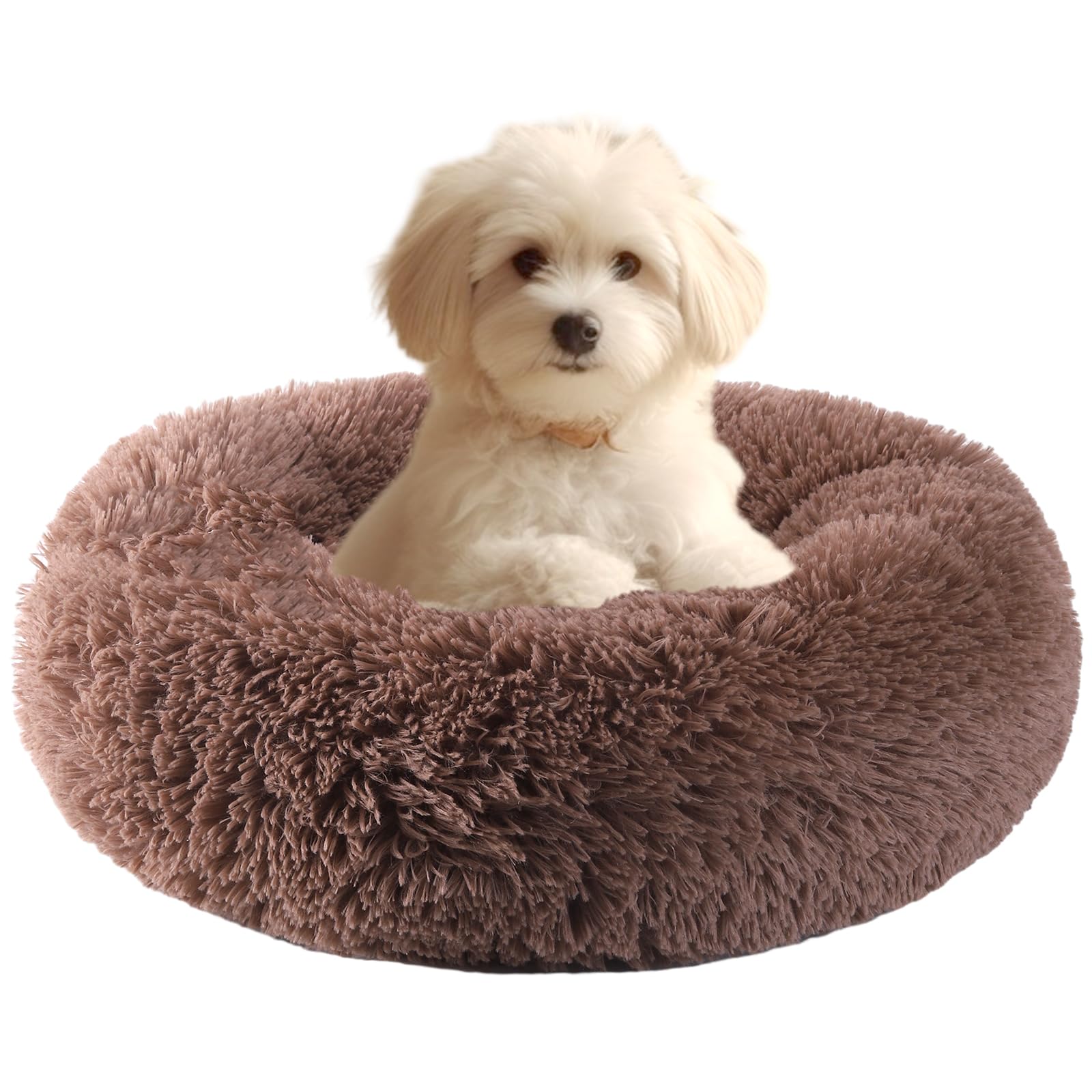 HYQ Small Dog Bed - Soft Fluffy Faux Fur Plush Washable Pet Bed for Small Dogs & Cats with Anti-Slip Bottom (Khaki, 20 Inch) - Perfect for Indoor Pets, Cozy Sleeping & Lounging in Living Room or Bedroom