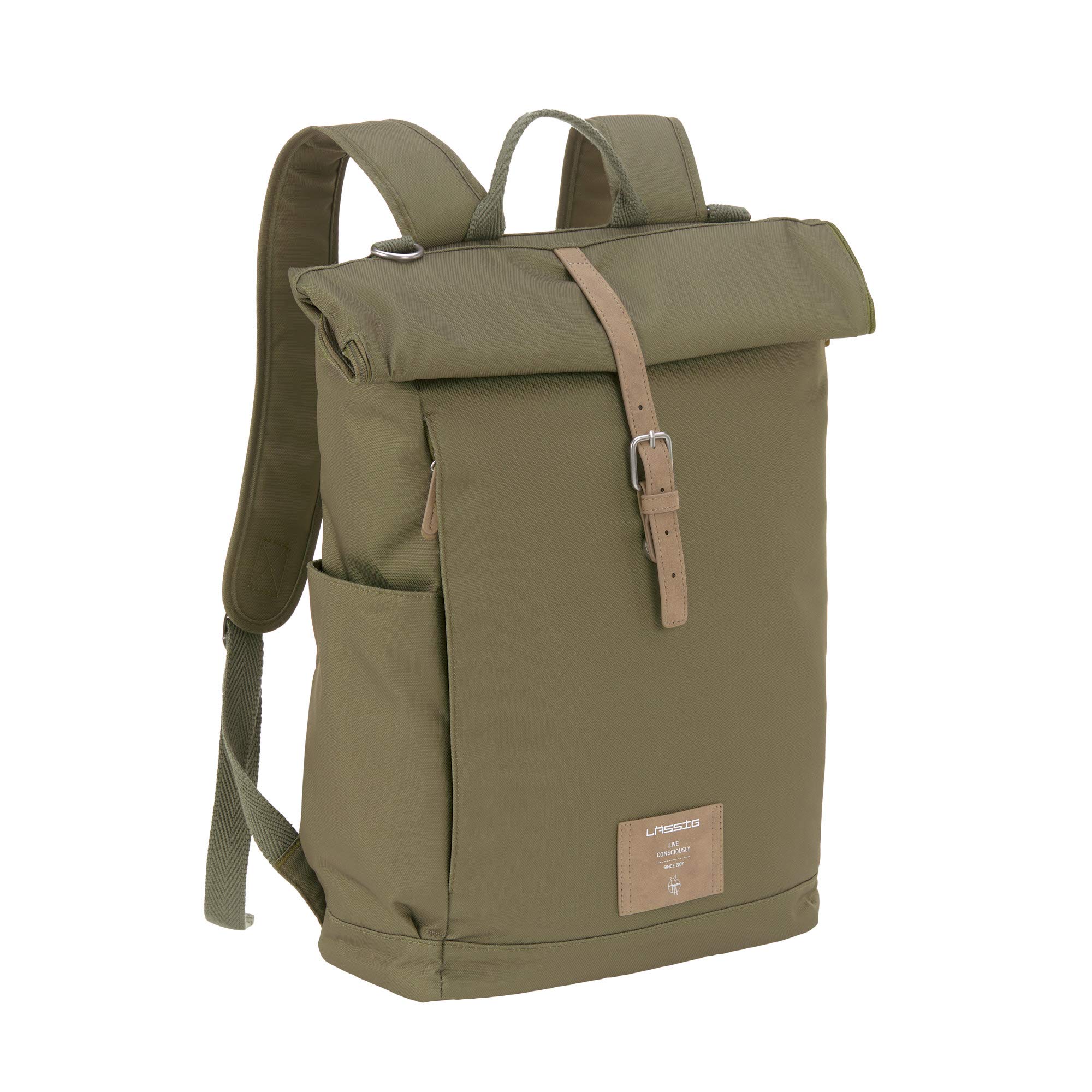 Lässig Green Label Olive Rolltop Backpack Diaper Bag - Large Waterproof Baby Bag for Travel, Daycare & Parenting Essentials | Stylish & Spacious Diaper Backpack for Moms & Dads