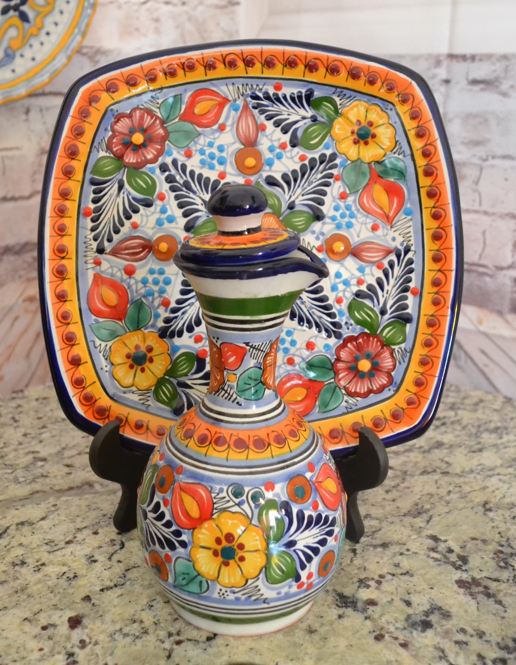Premium Talavera Tequila Set with Hand-Painted Decanter & 4 Shot Glasses - Authentic Mexican Ceramic Barware for Parties, Gifts & Home Decor (Style CM116)