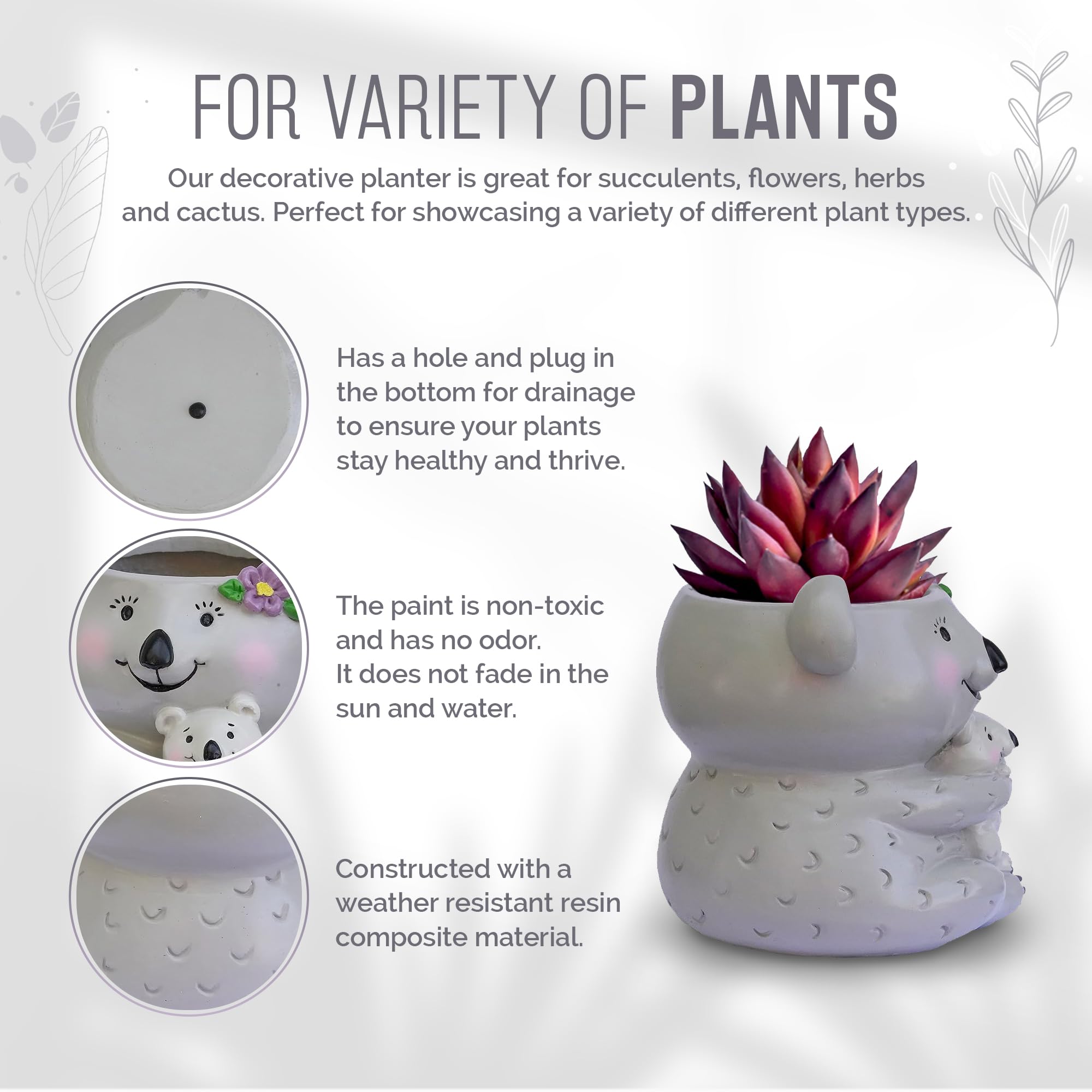 GFF Grass Flip Flops Animal Planters - 5 Inch Koala Mama Succulent Pots for Indoor/Outdoor Plants, Flowers, Herbs | Perfect for Home, Office, Kitchen & Garden Decor (Great Gift Idea for Plant Lovers)