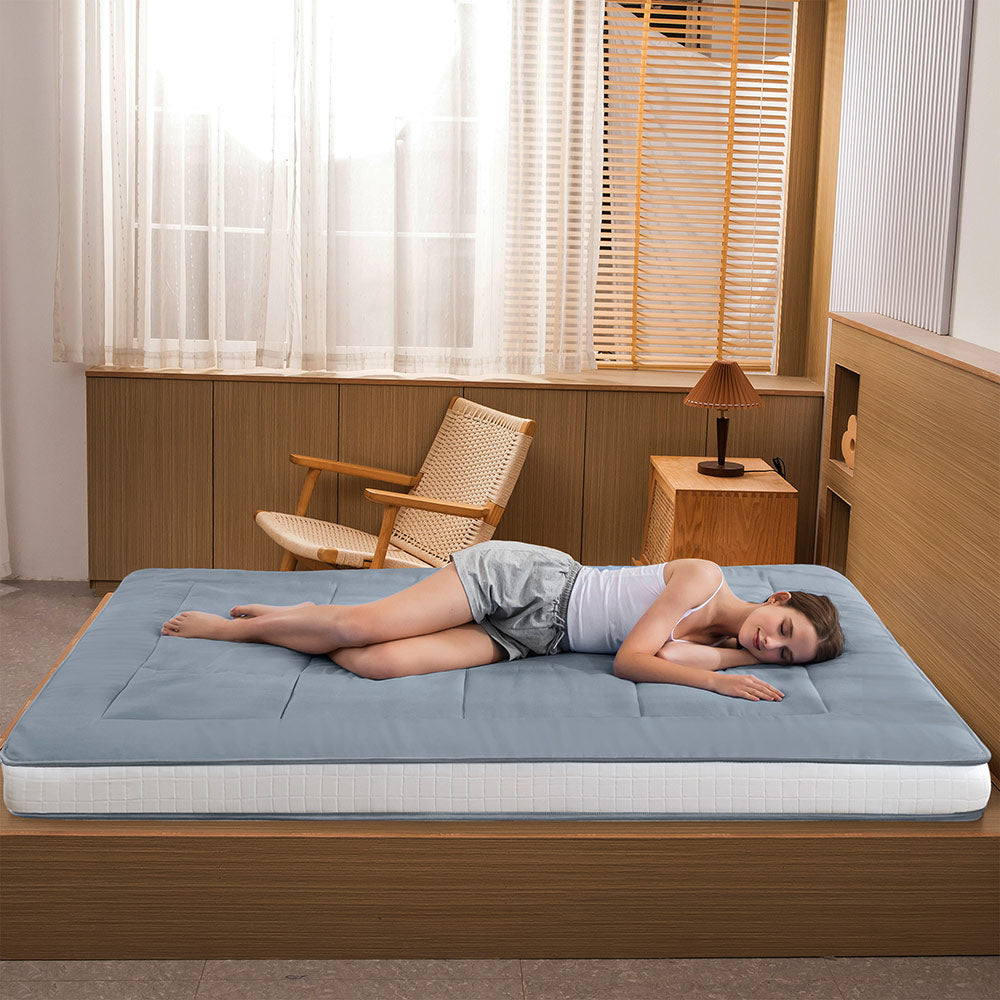 MAXYOYO Padded Comfortable Floor Mattress - Blue Gray | Extra Thick Foldable Guest Bed | Perfect for Camping, Sleepovers & Small Space Living