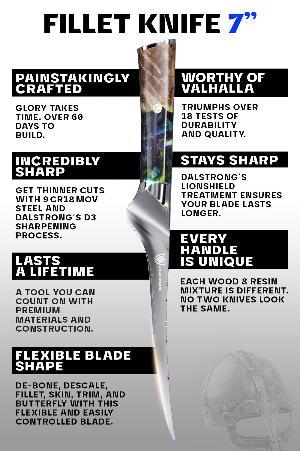 Dalstrong Valhalla Series 7-Inch Fillet Knife - Ultra Sharp High Carbon Steel Blade for Fish, Meat, and Poultry - Perfect for Fishing, Hunting, and Professional Kitchen Use