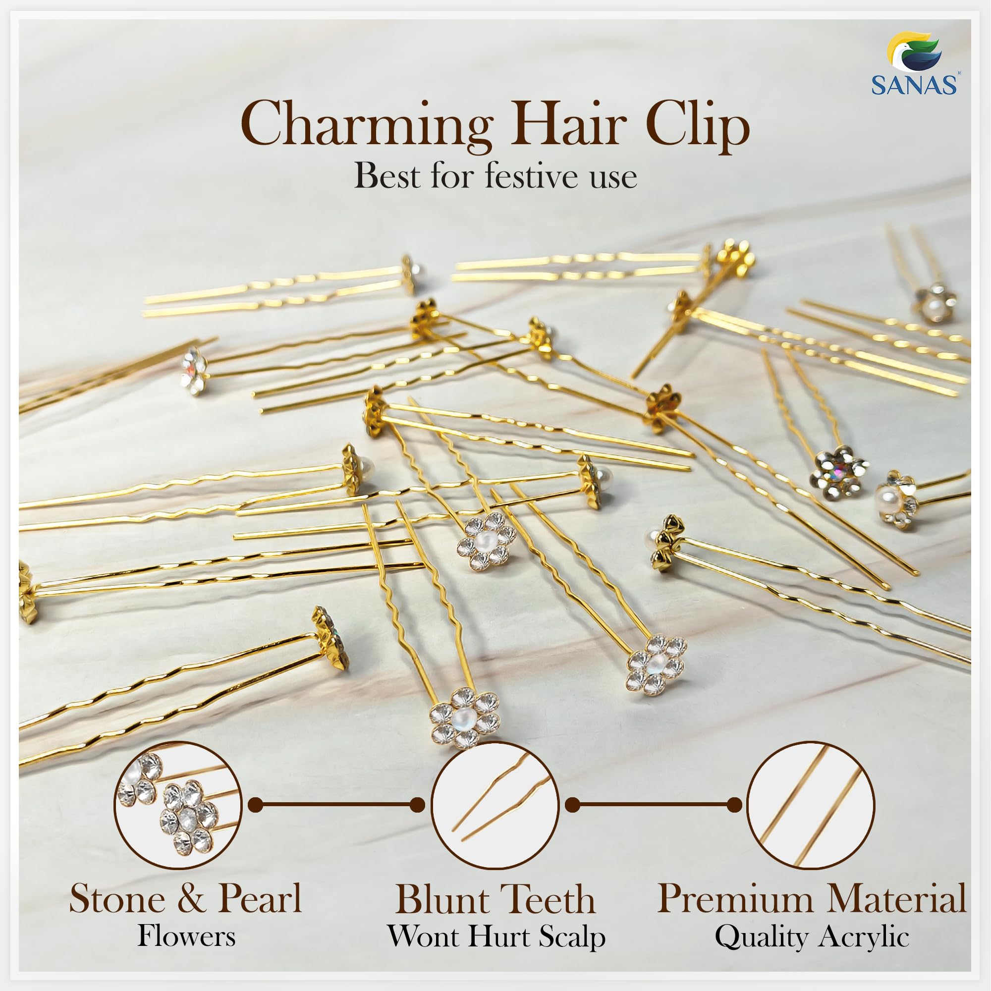 24Pcs Rhinestone Floral Hair Pins for Women - Gold Sparkly Bridal Hair Accessories for Wedding, Party & Special Occasions
