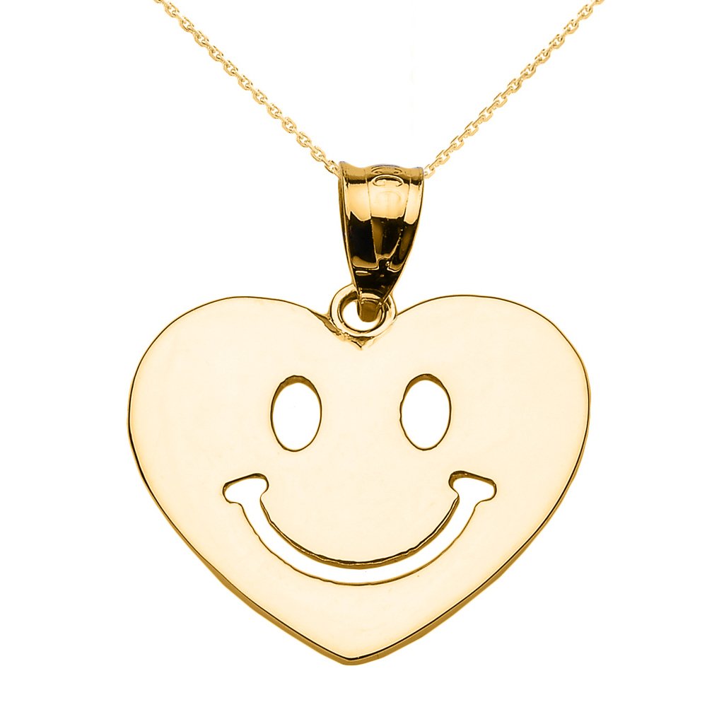 10K Yellow Gold Happy Smiley Face Heart Pendant Necklace for Women - Dainty Layering Chain Jewelry Gift for Her - Perfect for Valentine's Day, Birthday & Everyday Wear