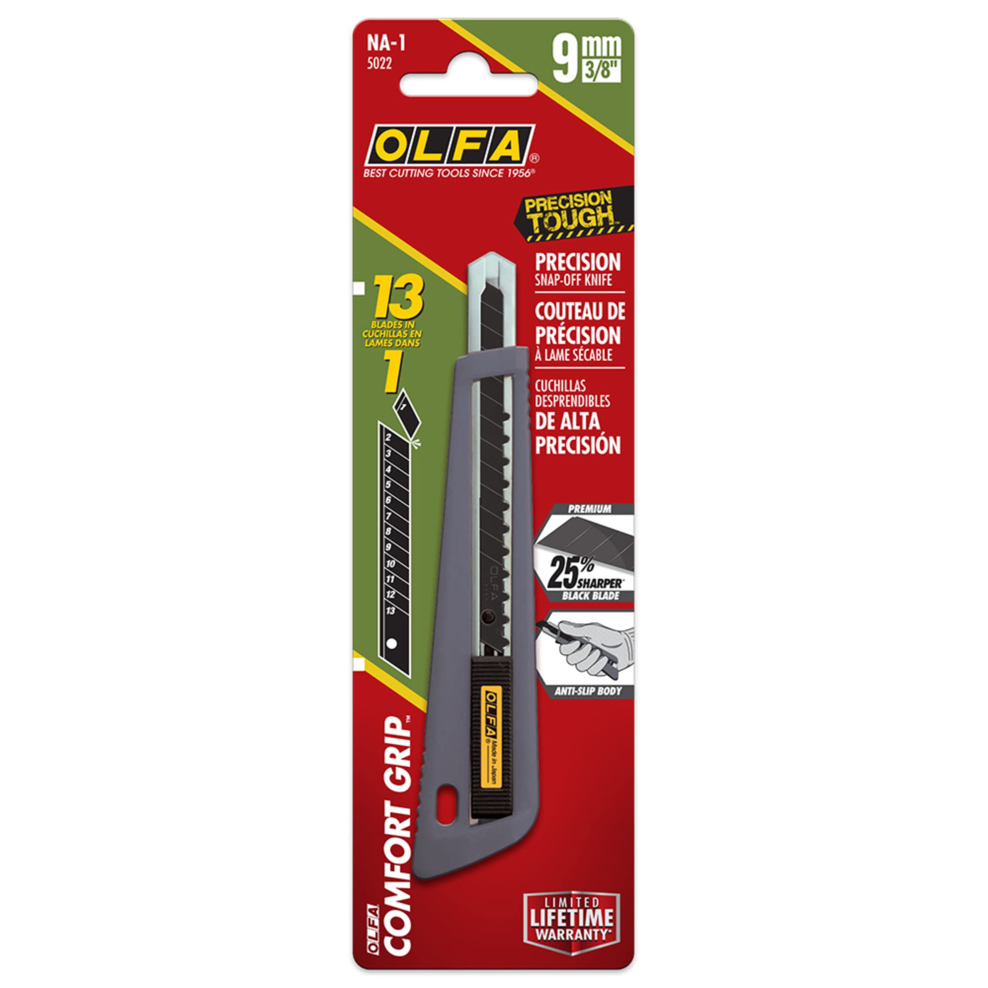 OLFA 9mm Rubber Grip Utility Knife (NA-1) - Retractable Precision Craft Knife with Anti-Slip Handle & Snap-Off Blades for DIY, Art Projects, Packaging, and Home Improvement - Compatible with All OLFA 9mm Replacement Blades