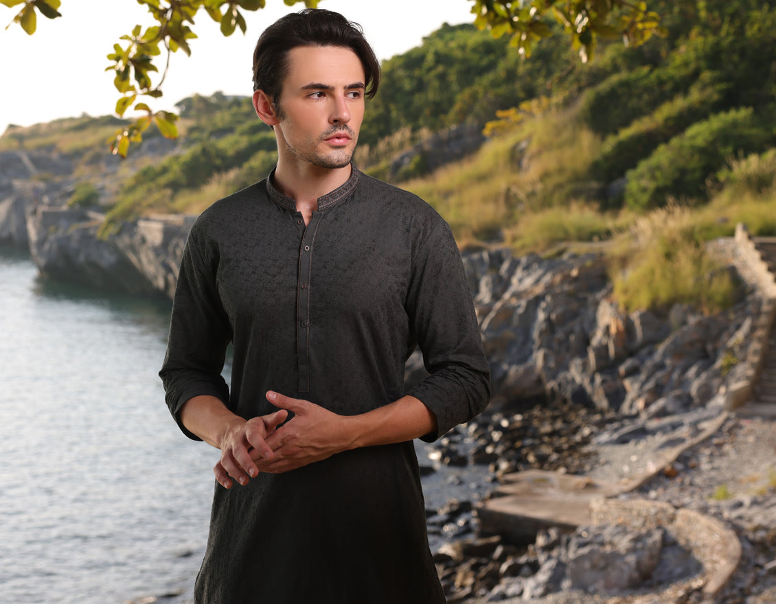 Stylish Cotton Green Kurta by J. Junaid Jamshed - Comfortable Traditional Pakistani Wear for Men - Perfect for Eid, Weddings & Casual Outings
