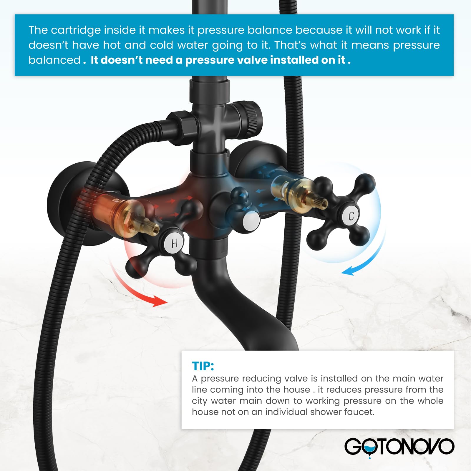 Gotonovo 8 Inch Matte Black Rainfall Shower System - Exposed Wall Mount Shower Faucet with Tub Spout, Handheld Spray & Double Cross Handles - Perfect for Bathroom, Outdoor & Modern Home Renovation