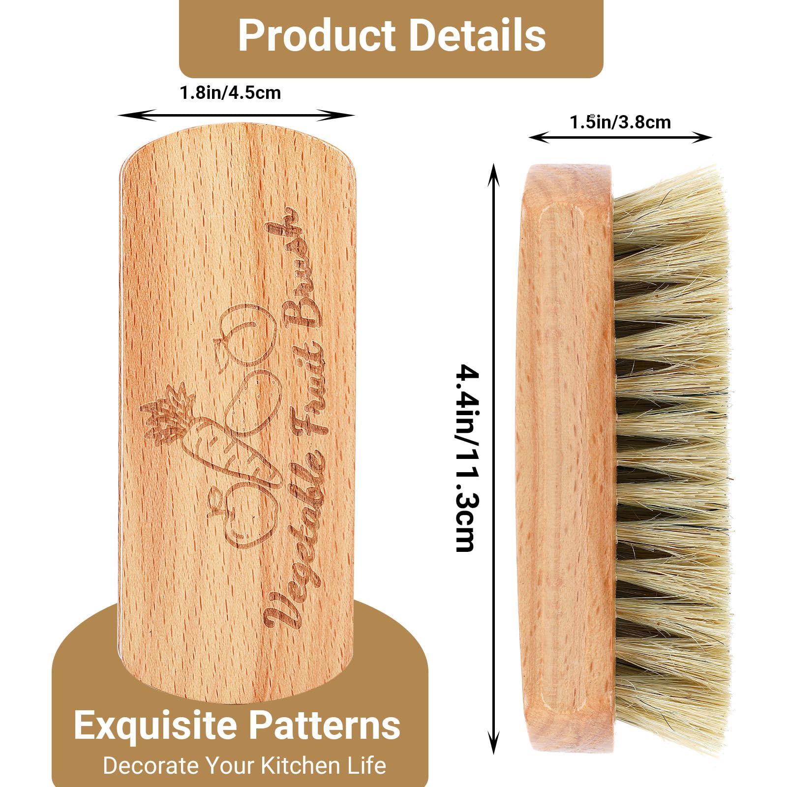 Organic Vegetable Brush Set - 3 Pack Potato & Carrot Scrubber for Fruits & Veggies | Eco-Friendly Kitchen Cleaning Tool for Cucumber, Apple, Sweet Potato | Dishwasher Safe Food Wash Brush