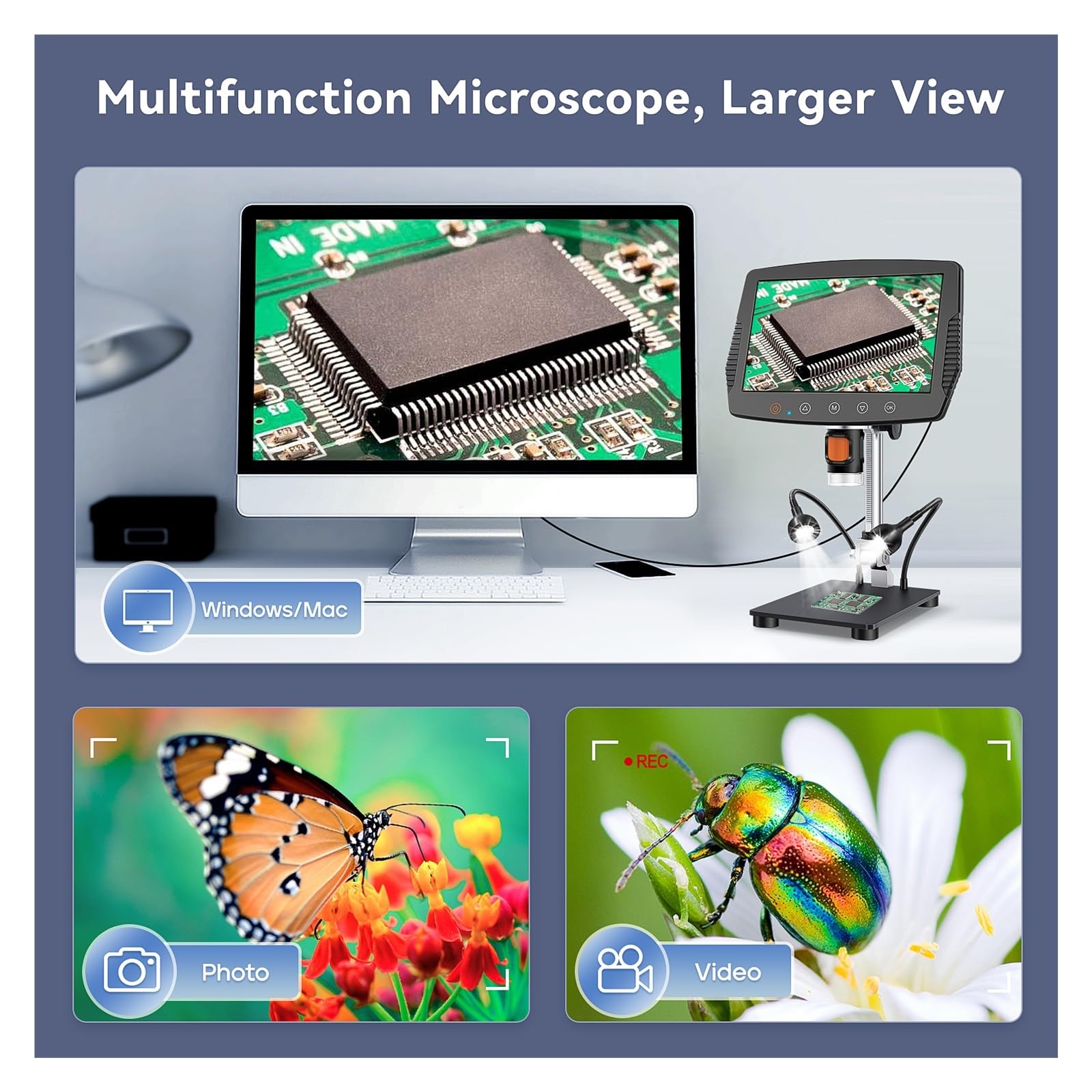9 Inch LCD Digital Microscope 1500X Magnification with 12MP HD Camera - Wired Control Soldering & Repair Tool with LED Lights & 32GB TF Card - Perfect for Coin Collecting, Jewelry Inspection & Electronics Repair