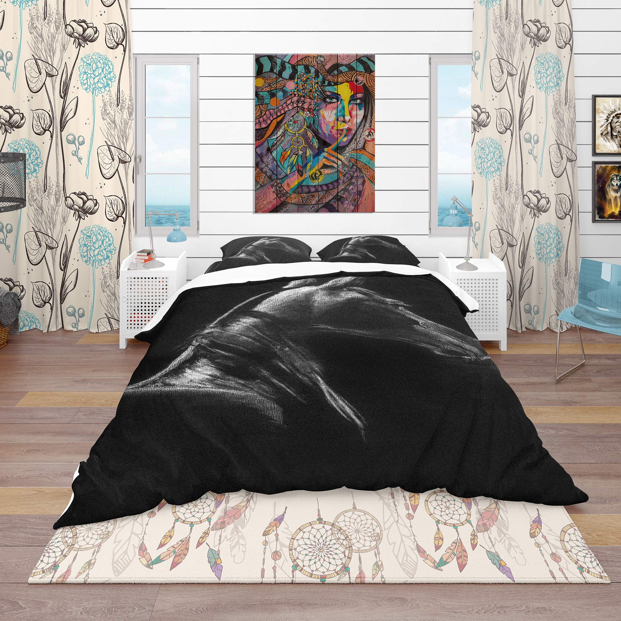 Black Horse Traditional Duvet Cover Set - Twin Size 3-Piece Animal Print Bedding | All-Season Comfort for Kids' Rooms, Guest Bedrooms & Themed Decor