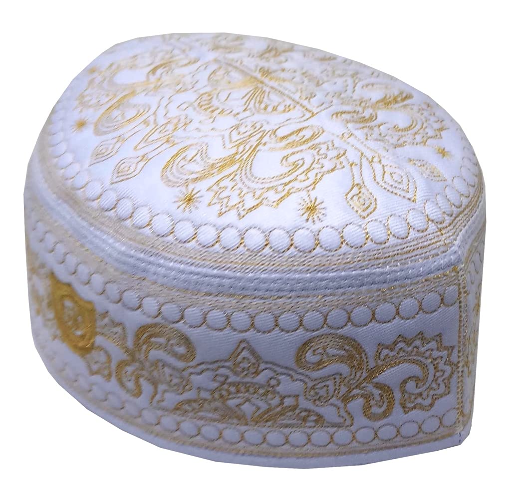 Premium Muslim Kufi Prayer Hat for Men & Kids - Embroidered Islamic Skull Cap (ALW012) - Unique Design for Ramadan, Eid & Daily Prayers - Perfect Religious Gift for Muslim Men & Children