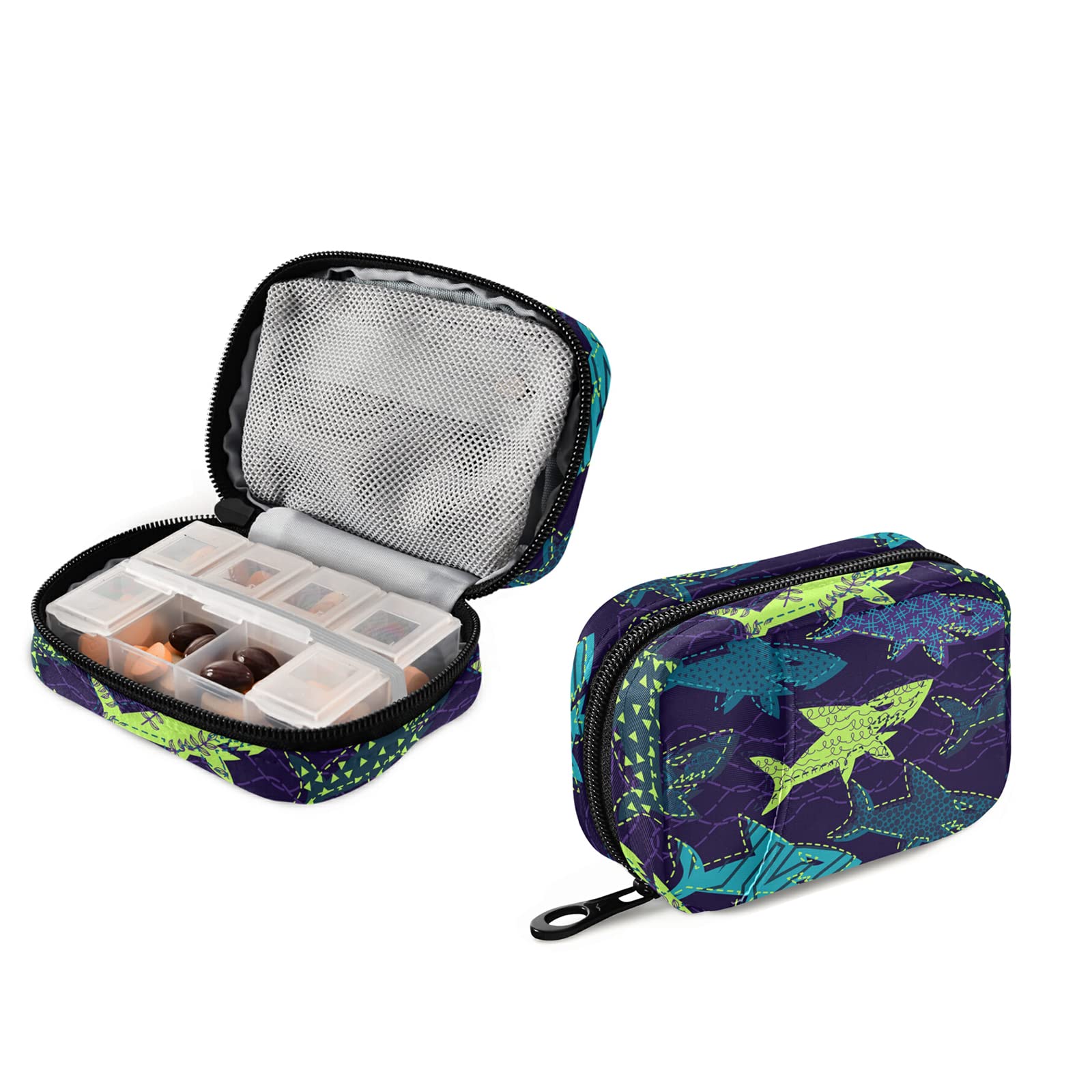 Tarity 7-Day Cool Sharks Pill Organizer with Travel Bag - Large Portable Medicine Box for Daily Vitamins, Fish Oil & Supplements | Perfect for Travel, Home & Office Use