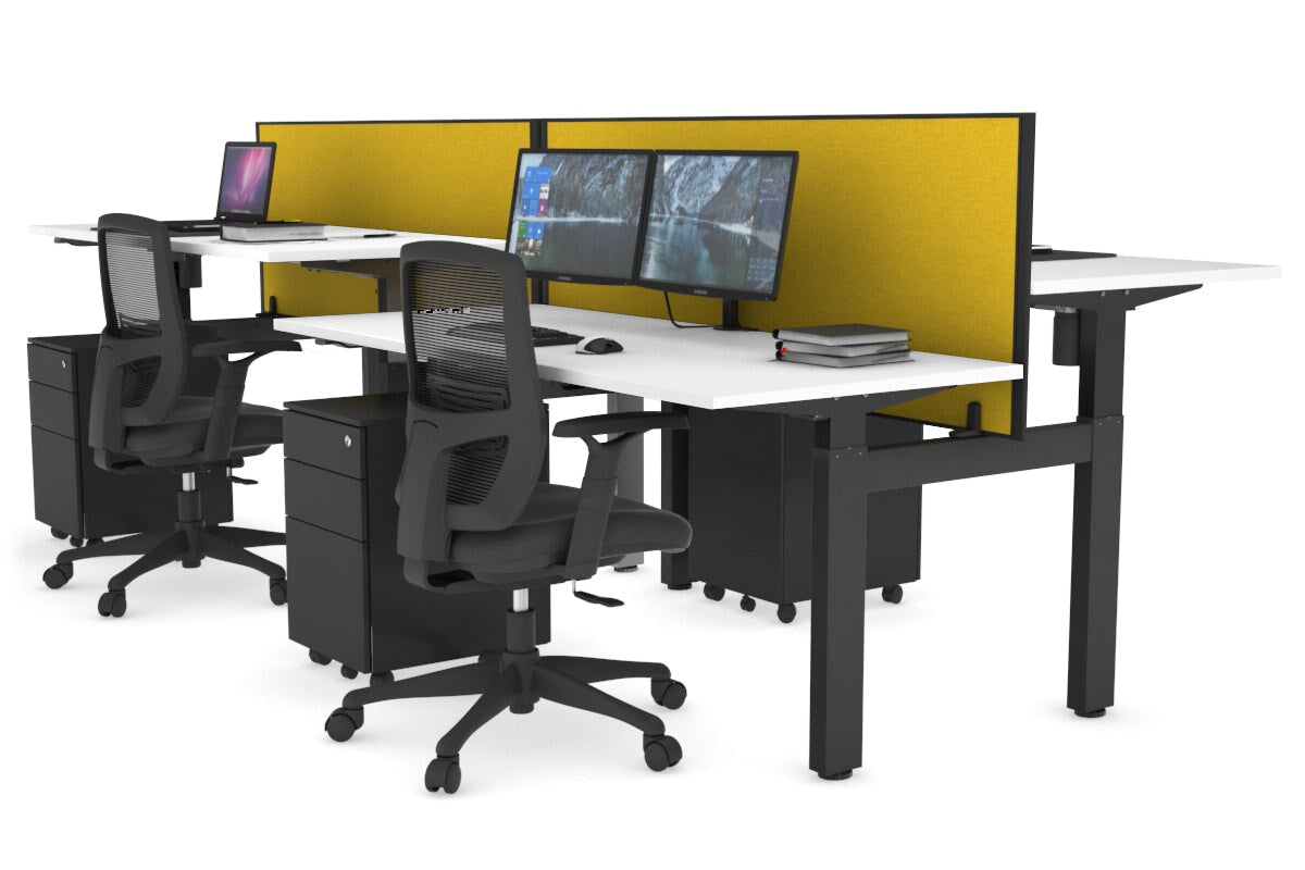 Adjustable 4-Person H Bench Workstation with Black Frame - 1600L x 700W - Perfect for Office, Workshop, or Collaborative Workspaces