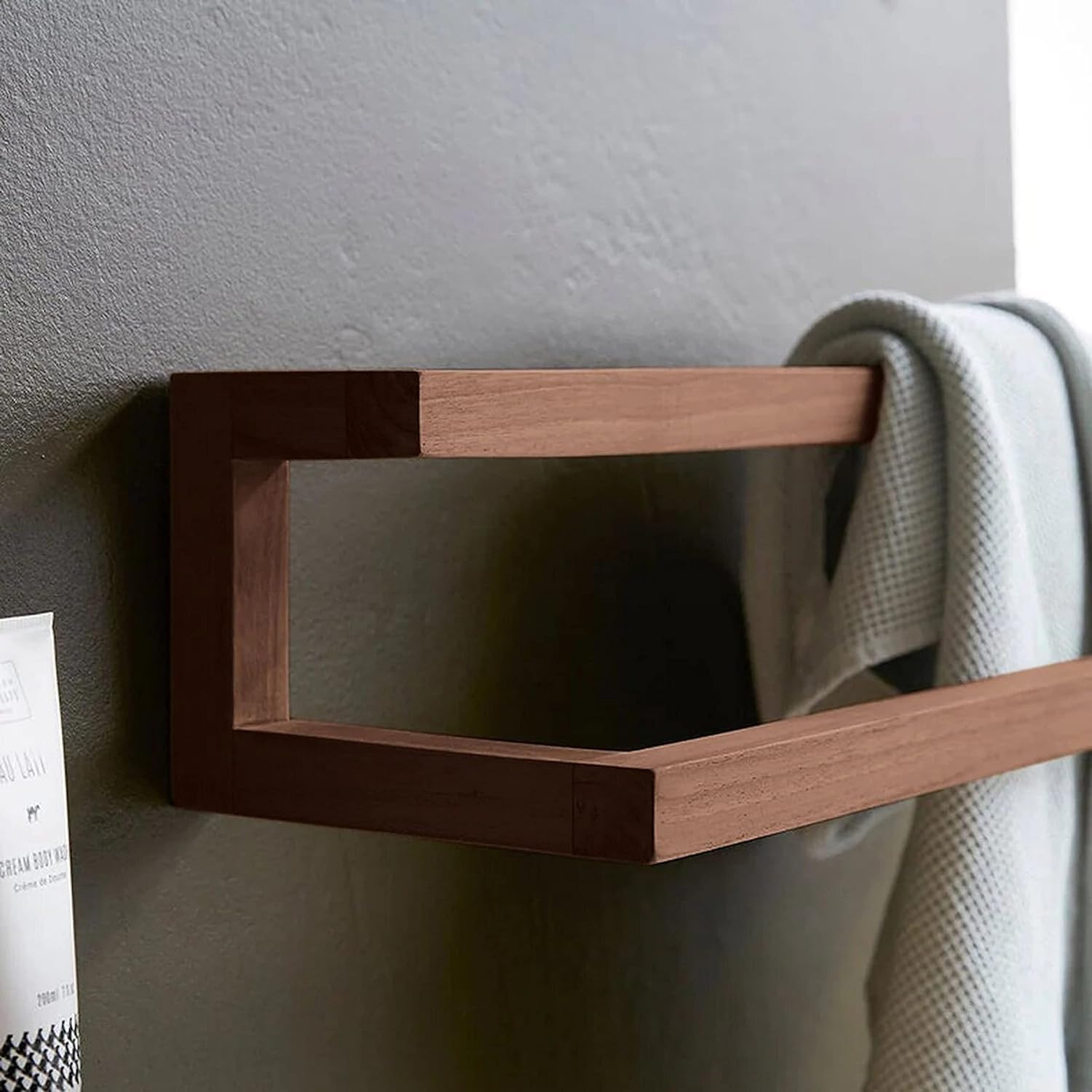 WOODVUE Solid Wood Bathroom Towel Rack - Rustic Brown Wall-Mounted Towel Holder & Yoga Mat Organizer | Space-Saving Bathroom Decor for Small Spaces, Spa, Yoga Studio & Home