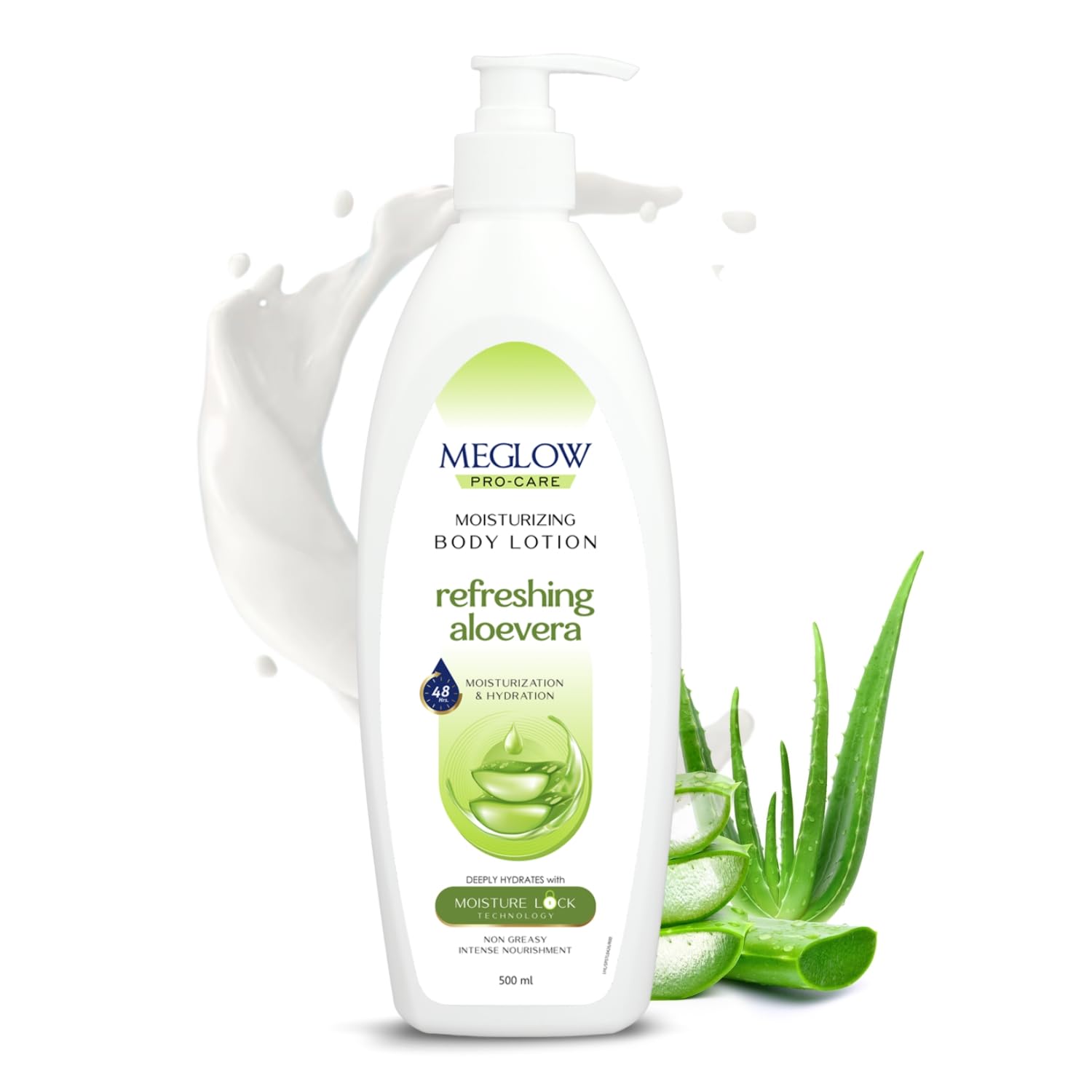 Meglow Pro-Care Moisturizing Body Lotion for Women & Men - 500ml Aloe Vera Enriched Hydrating Lotion for Dry Skin with 48-Hour Moisture Lock Technology | Perfect for Daily Use, After Shower & Winter Skin Care
