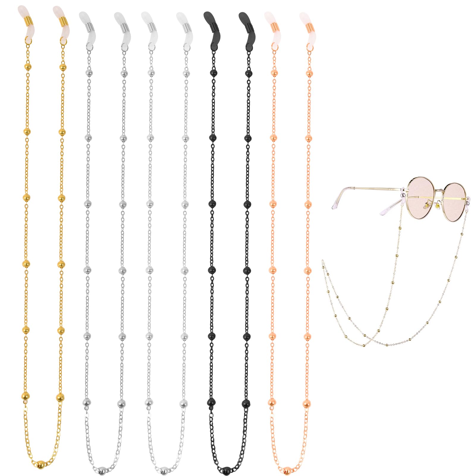 5Pcs Beaded Glasses Chain for Men & Women - Stylish Eyewear Lanyard for Reading & Sunglasses