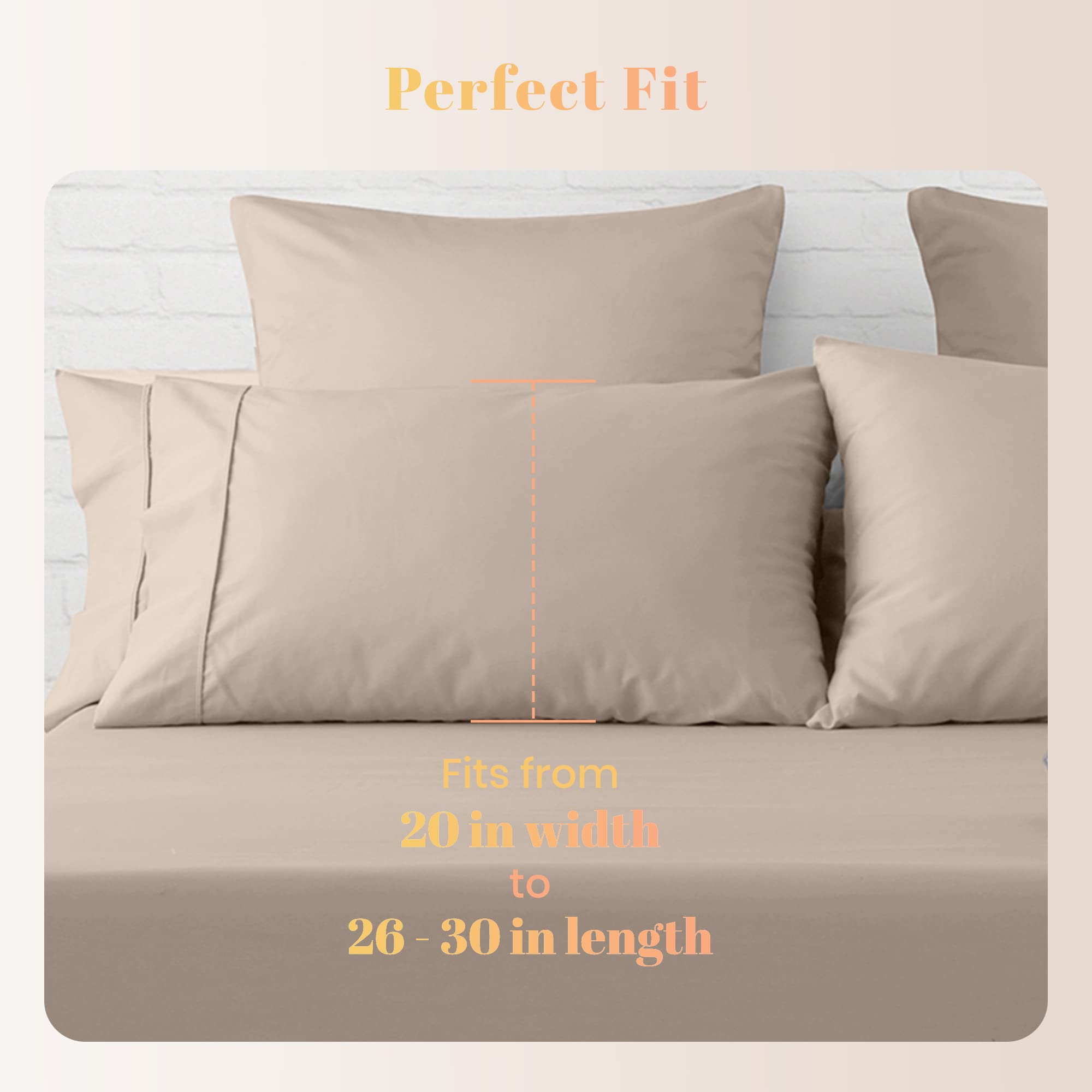 Luxury 800 Thread Count Egyptian Cotton Pillowcases Set of 2 - Standard/Queen Size, Soft Sateen Weave Cooling Pillow Covers for Hot Sleepers - Perfect for Bedroom, Guest Room & Hotel Use - Taupe