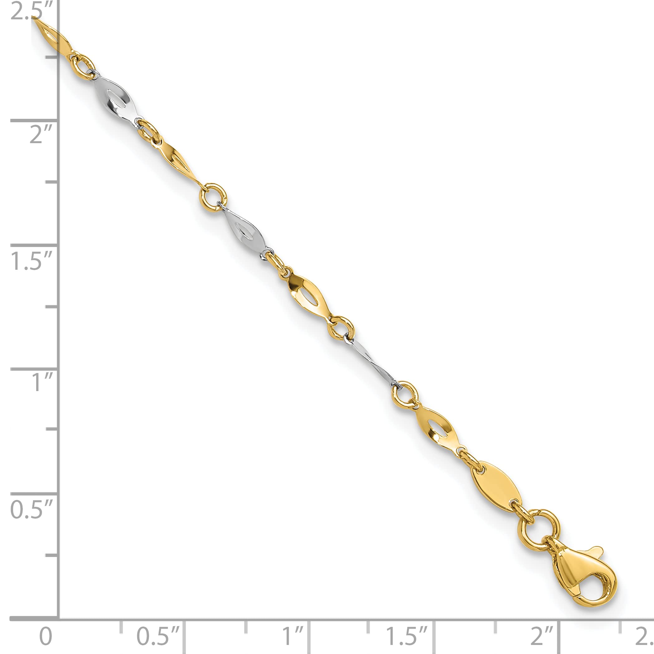 14K Gold Two-Tone Polished Adjustable Anklet with 1
