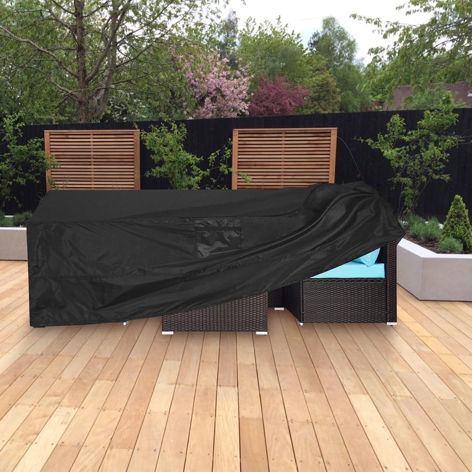 Waterproof Outdoor Patio Furniture Covers for Sectional Sofa Sets, Table & Chair Sets - Heavy Duty Black Rectangular Cover (90