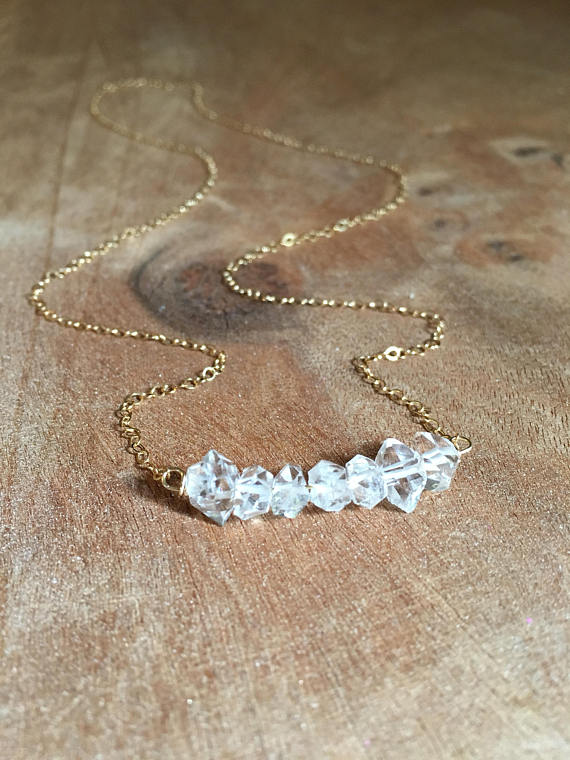 Herkimer Diamond Necklace - 14K Gold Filled or Sterling Silver Raw Crystal Pendant Jewelry for Women - Perfect for Spiritual Healing, Meditation & Boho Fashion