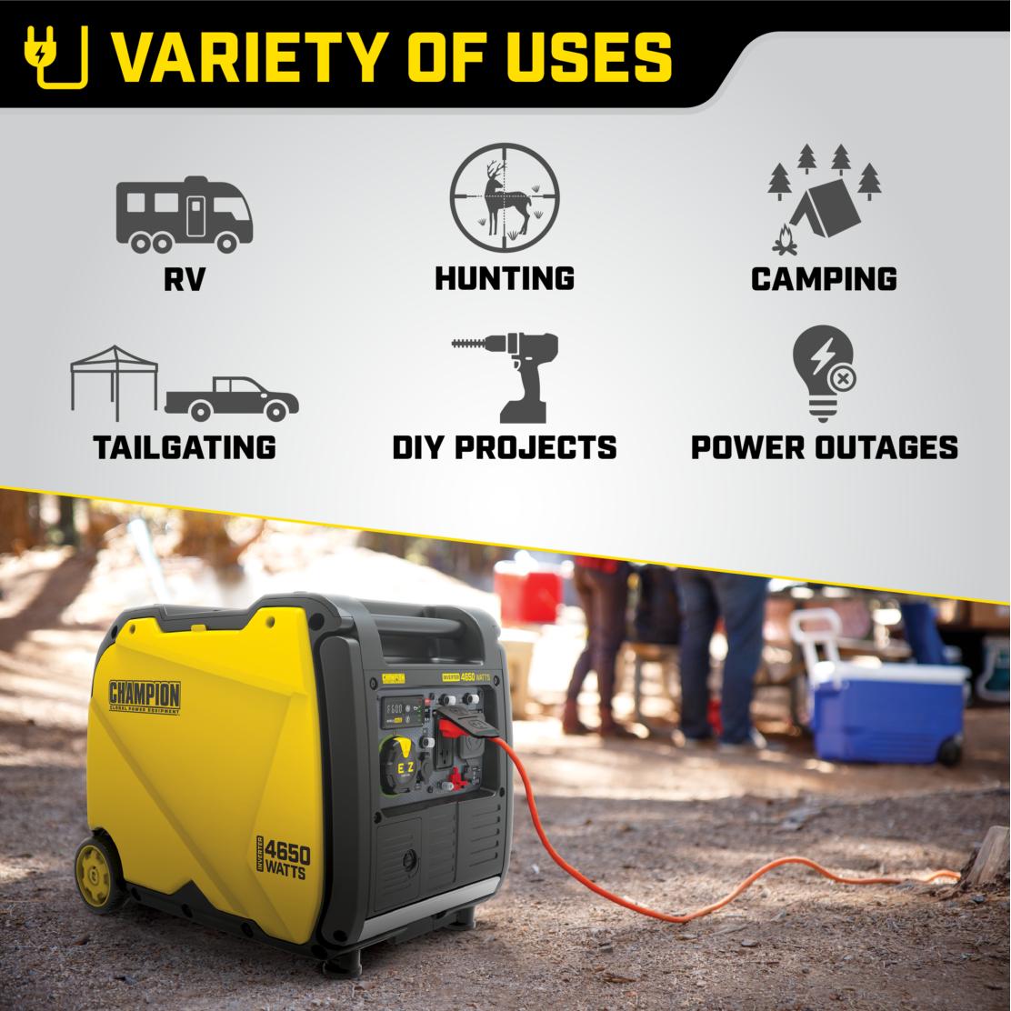Champion 200992 3650W/4650W Portable Gas Inverter Generator with Recoil Start - Quiet, Lightweight Power Solution for Camping, RV Trips & Emergency Backup