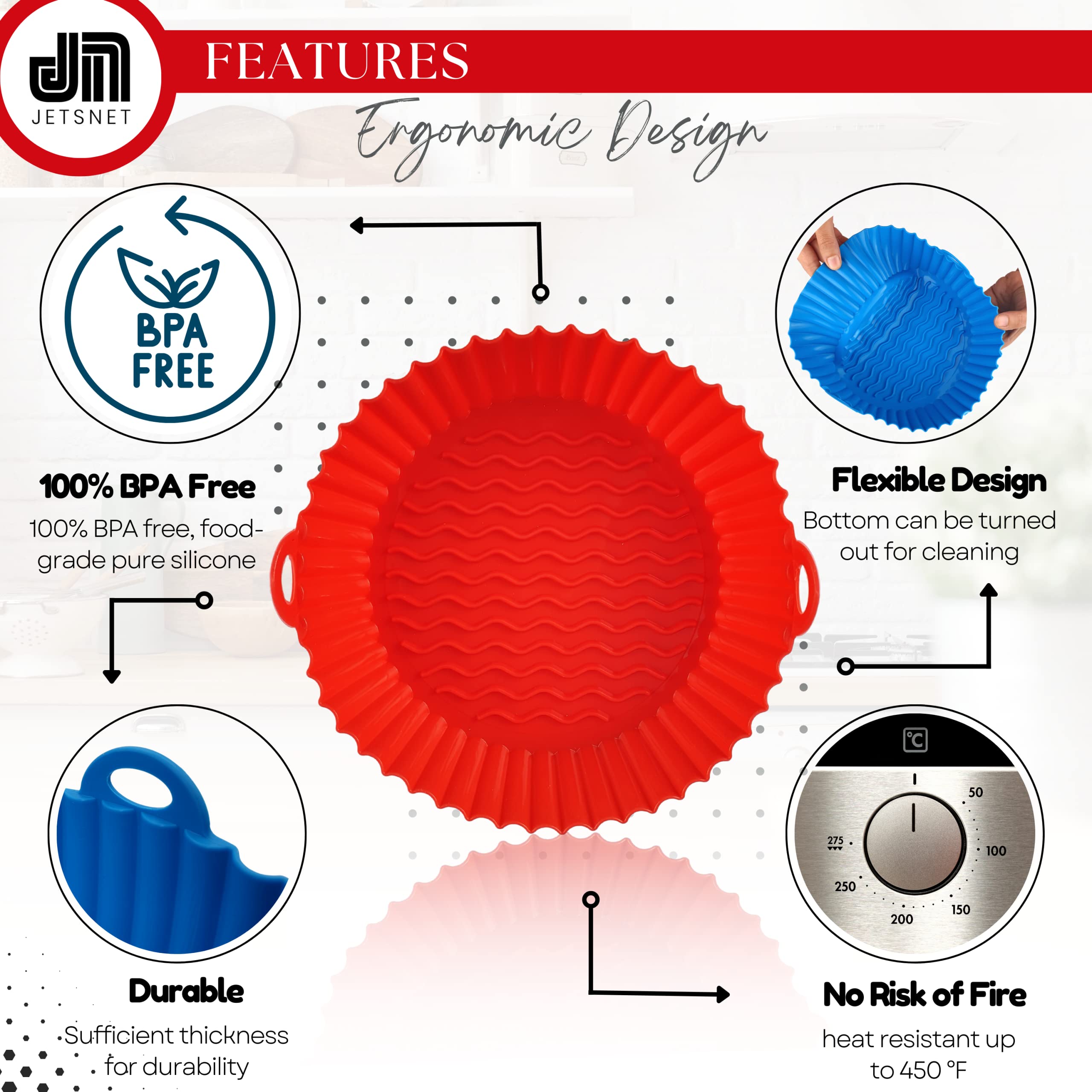 3-Pack Reusable 8.5 Inch Silicone Air Fryer Liners for 4-8QT Air Fryers - Heat Resistant Basket Trays & Pot Inserts - Perfect for Cooking, Baking, and Meal Prep