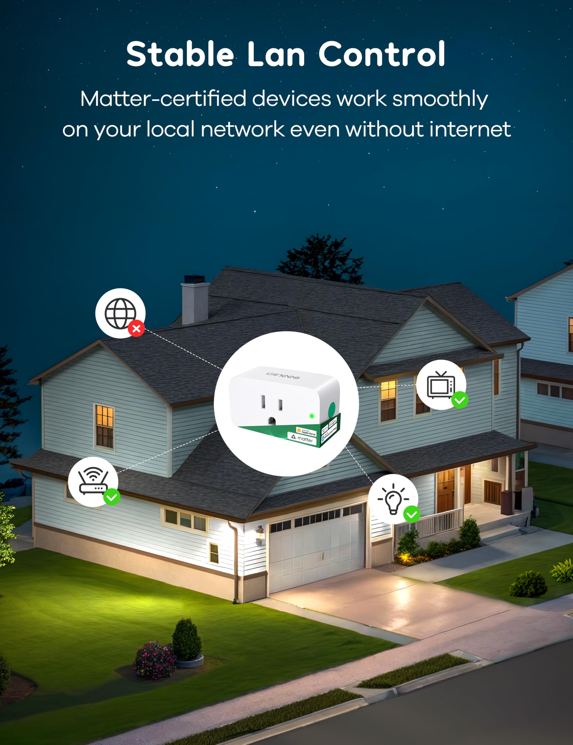 Winees Matter Smart Plug 1 Pack - Alexa Compatible Smart Outlet (15A/1800W Max) for Home Automation | APP Remote Control, Timer & Scheduling | 2.4GHz Wi-Fi Only | Perfect for Smart Home, Office & Vacation Rental Automation